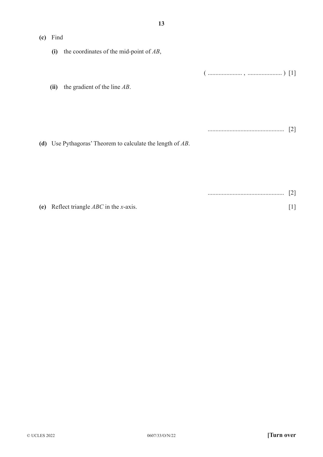 Cambridge IGCSE Mathematics - International 0607 2022 Oct/Nov Paper 3 · Variant 3 question paper, page 13 of 16