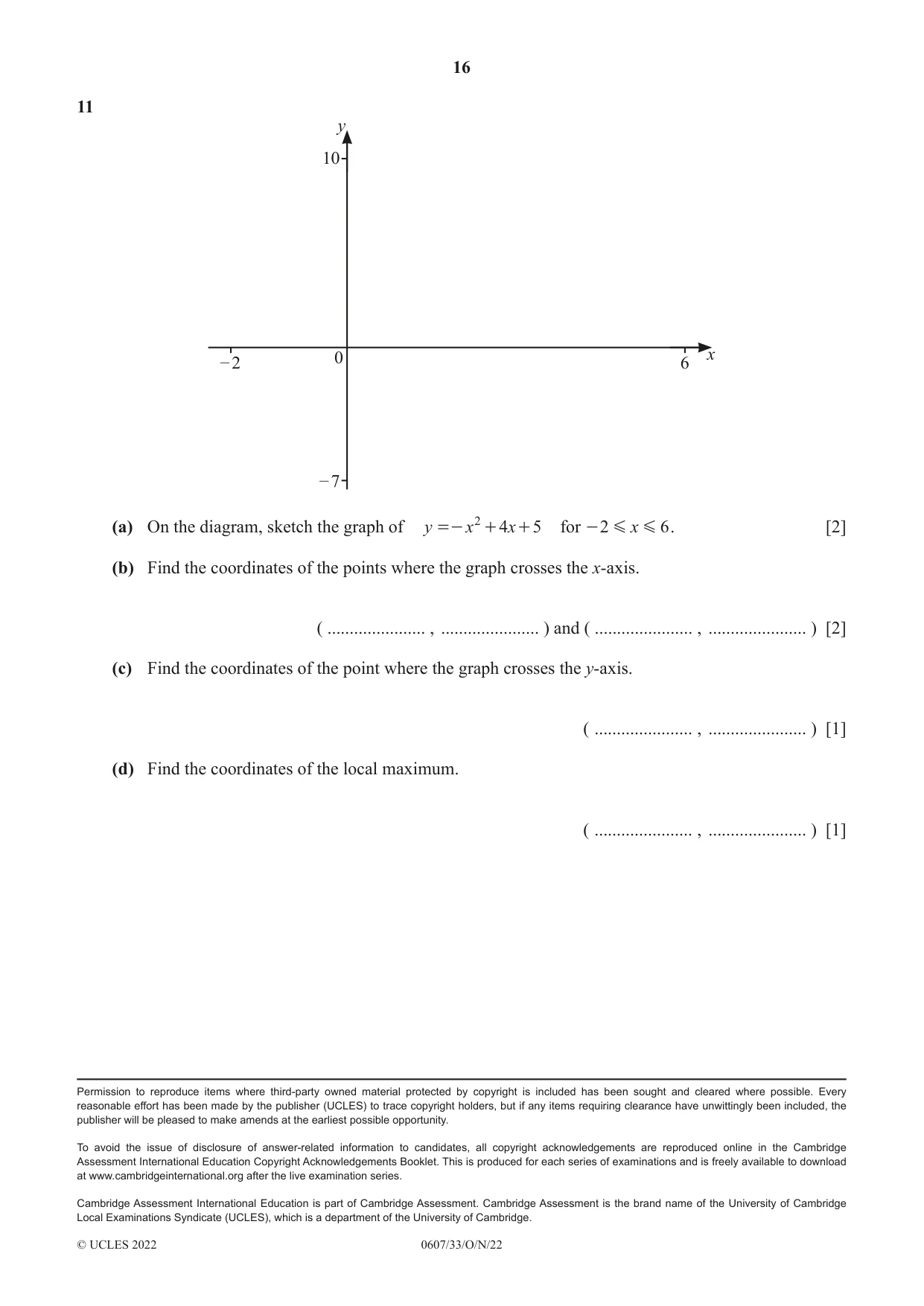 Cambridge IGCSE Mathematics - International 0607 2022 Oct/Nov Paper 3 · Variant 3 question paper, page 16 of 16