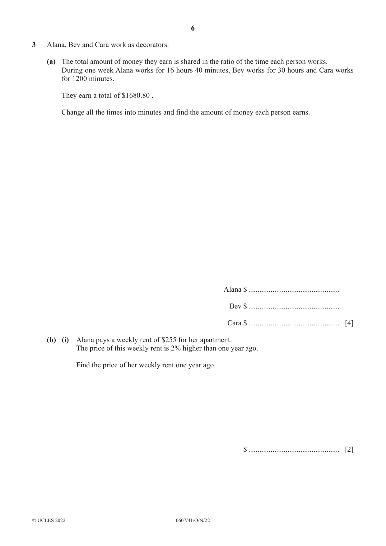 Cambridge IGCSE Mathematics - International 0607 2022 Oct/Nov Paper 4 · Variant 1 question paper, page 6 of 20
