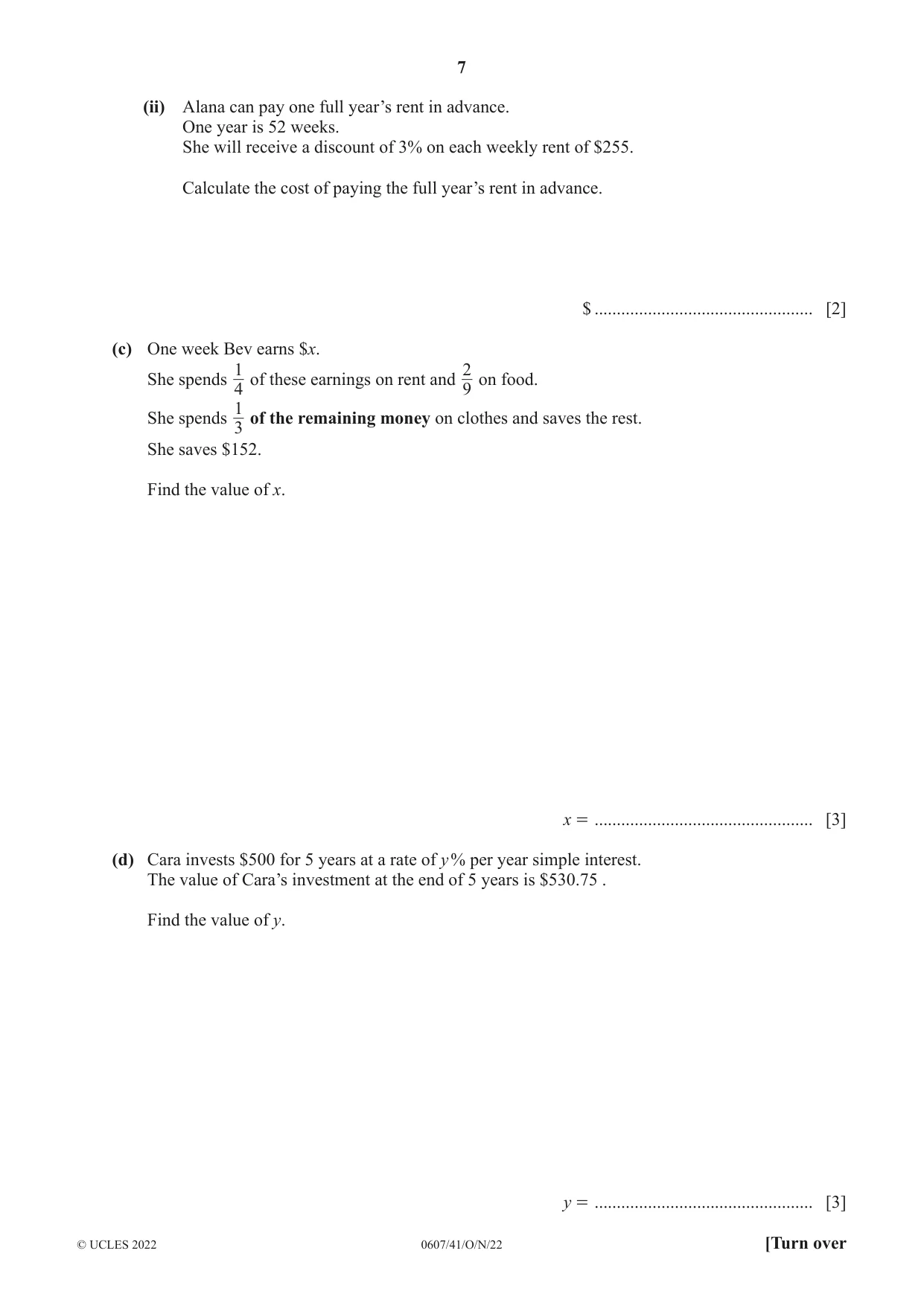 Cambridge IGCSE Mathematics - International 0607 2022 Oct/Nov Paper 4 · Variant 1 question paper, page 7 of 20