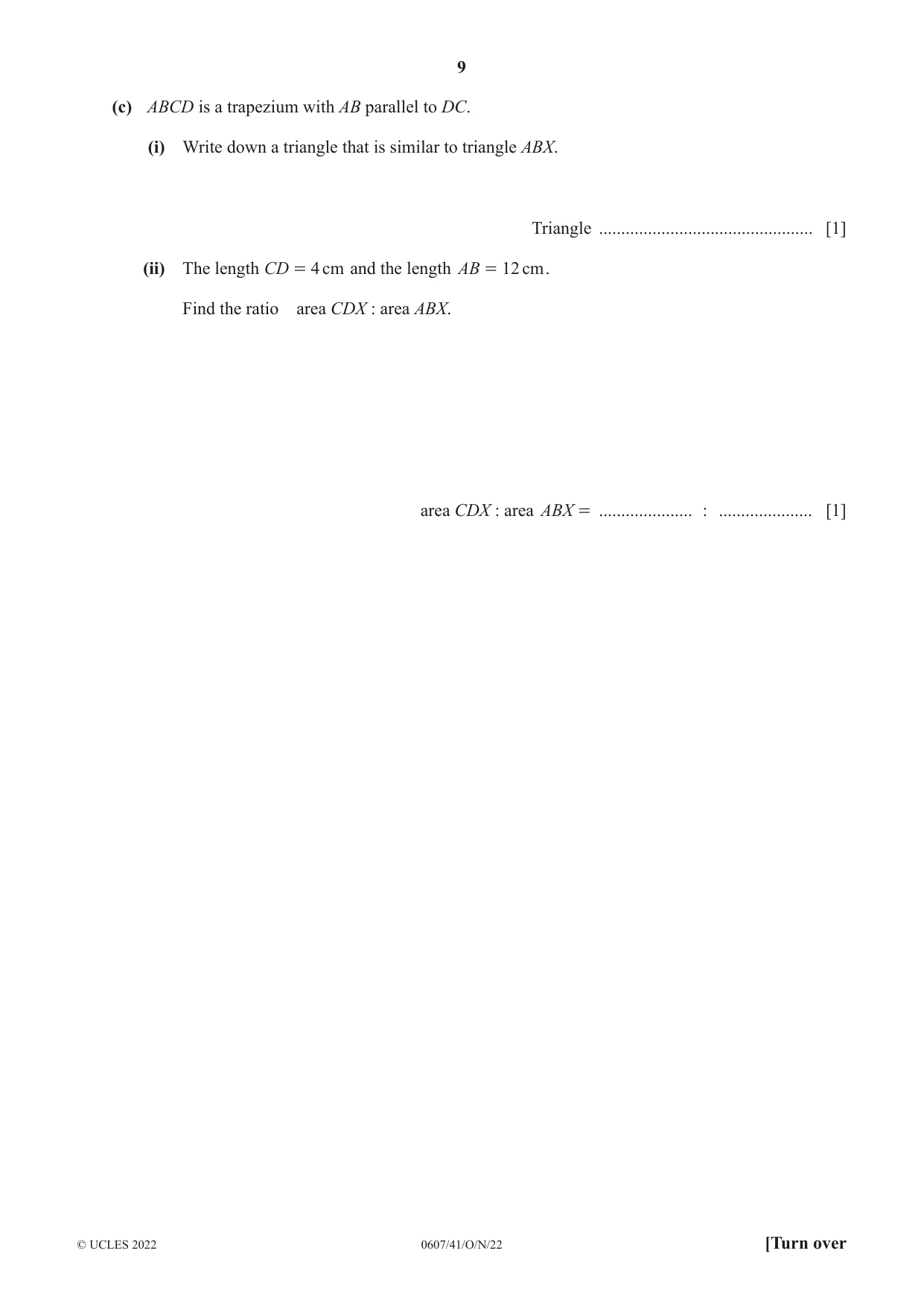 Cambridge IGCSE Mathematics - International 0607 2022 Oct/Nov Paper 4 · Variant 1 question paper, page 9 of 20