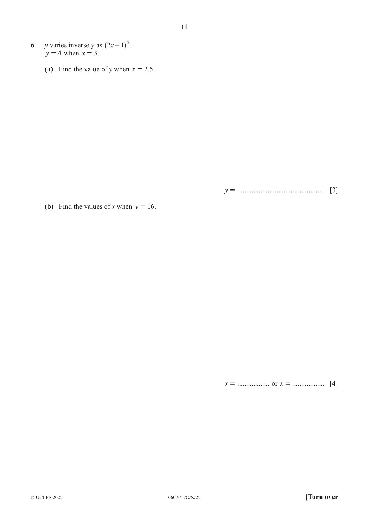 Cambridge IGCSE Mathematics - International 0607 2022 Oct/Nov Paper 4 · Variant 1 question paper, page 11 of 20