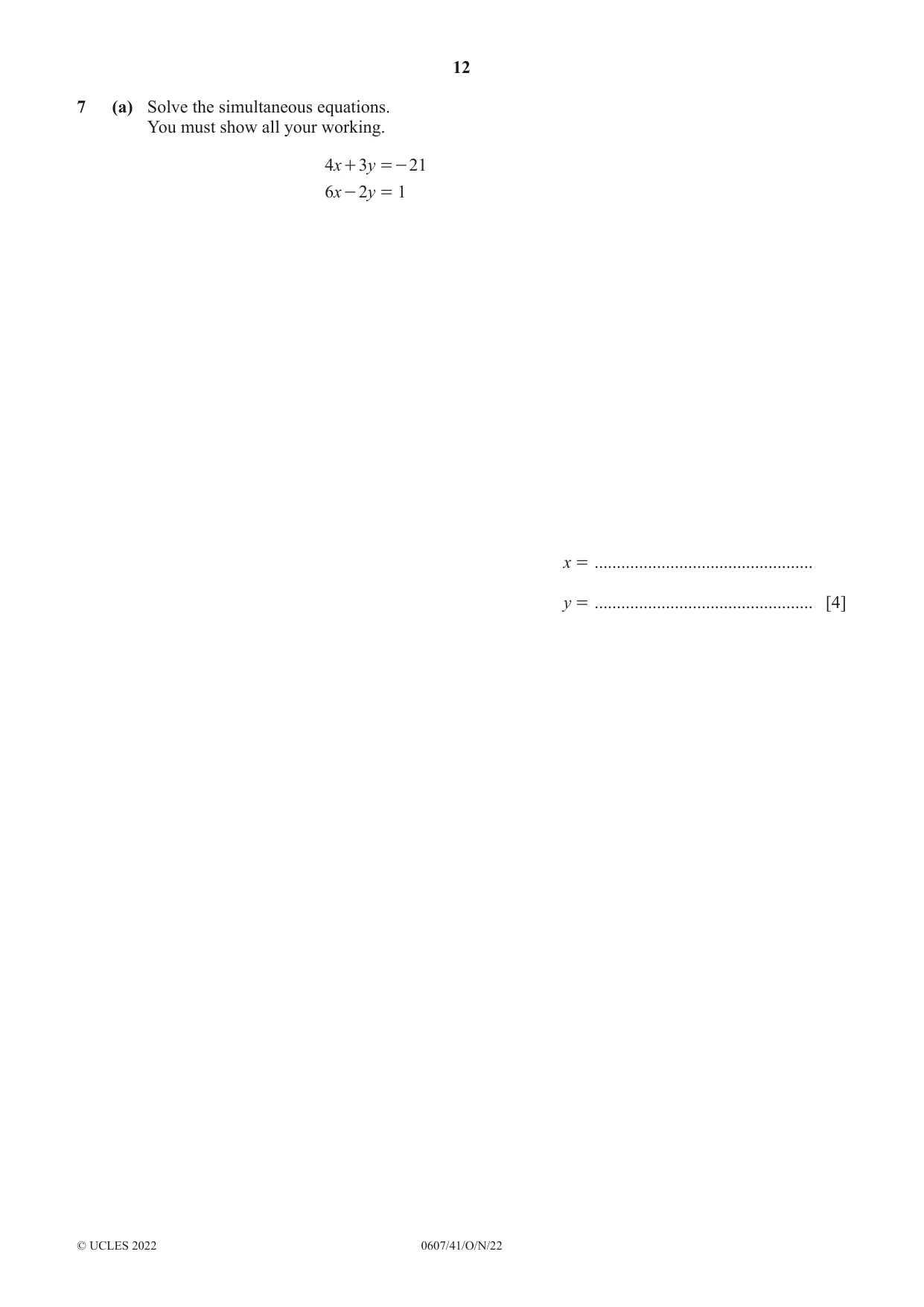 Cambridge IGCSE Mathematics - International 0607 2022 Oct/Nov Paper 4 · Variant 1 question paper, page 12 of 20
