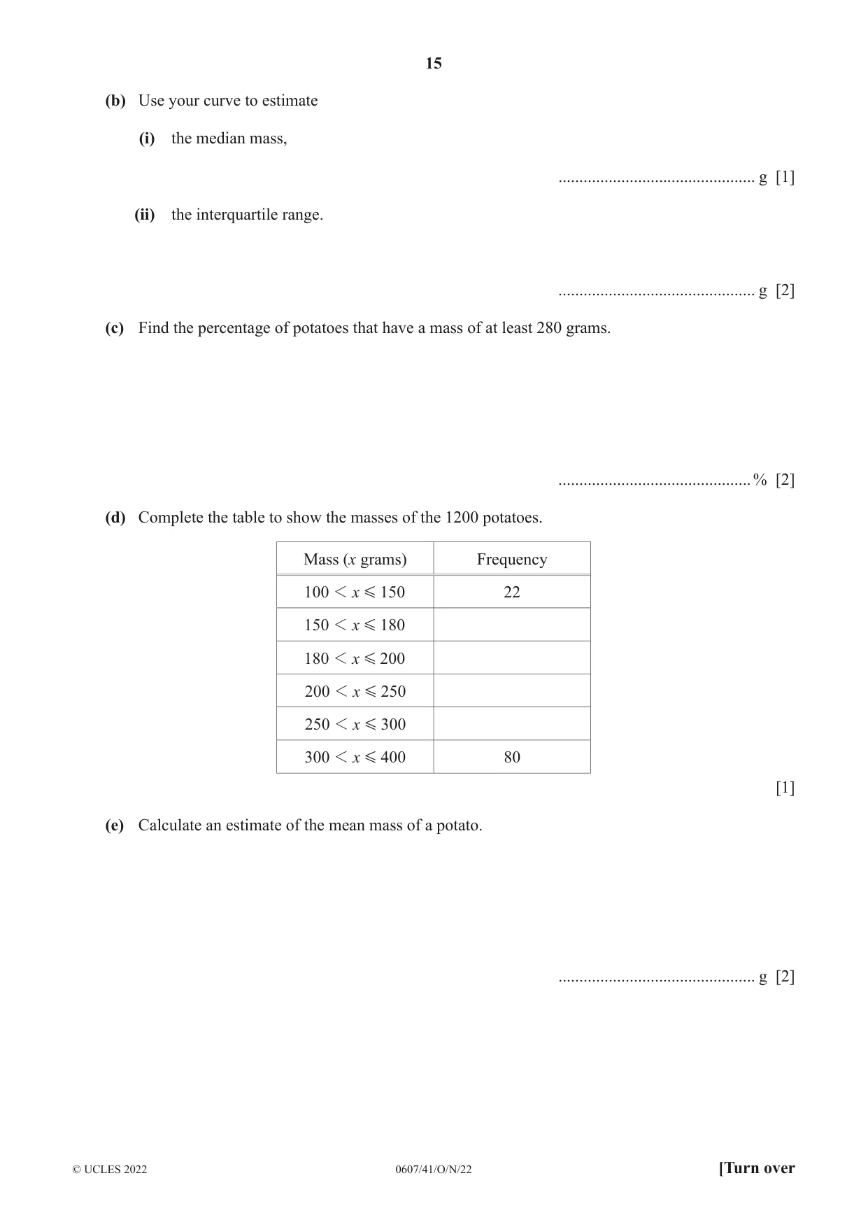Cambridge IGCSE Mathematics - International 0607 2022 Oct/Nov Paper 4 · Variant 1 question paper, page 15 of 20