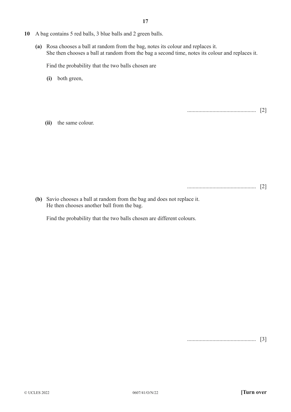 Cambridge IGCSE Mathematics - International 0607 2022 Oct/Nov Paper 4 · Variant 1 question paper, page 17 of 20