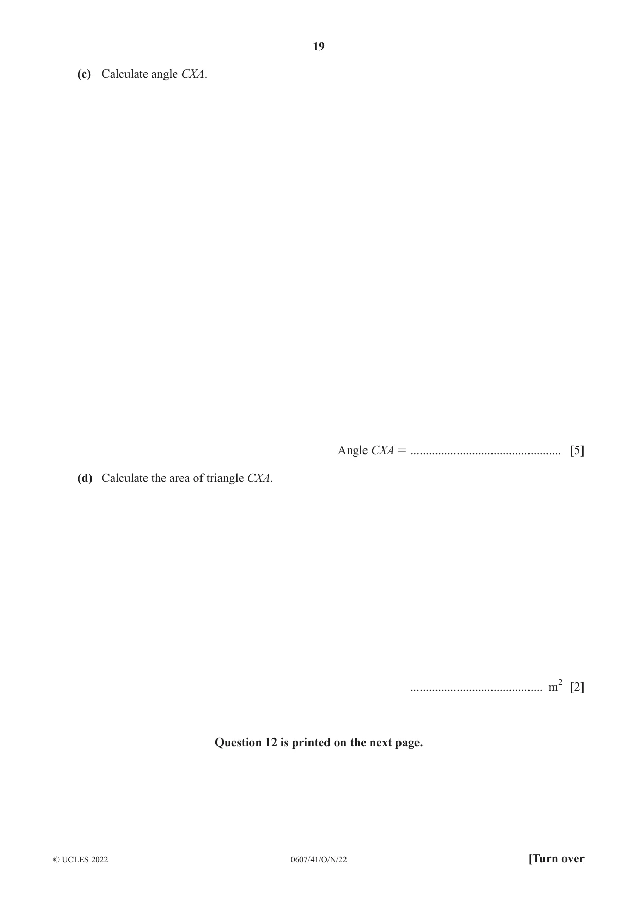 Cambridge IGCSE Mathematics - International 0607 2022 Oct/Nov Paper 4 · Variant 1 question paper, page 19 of 20