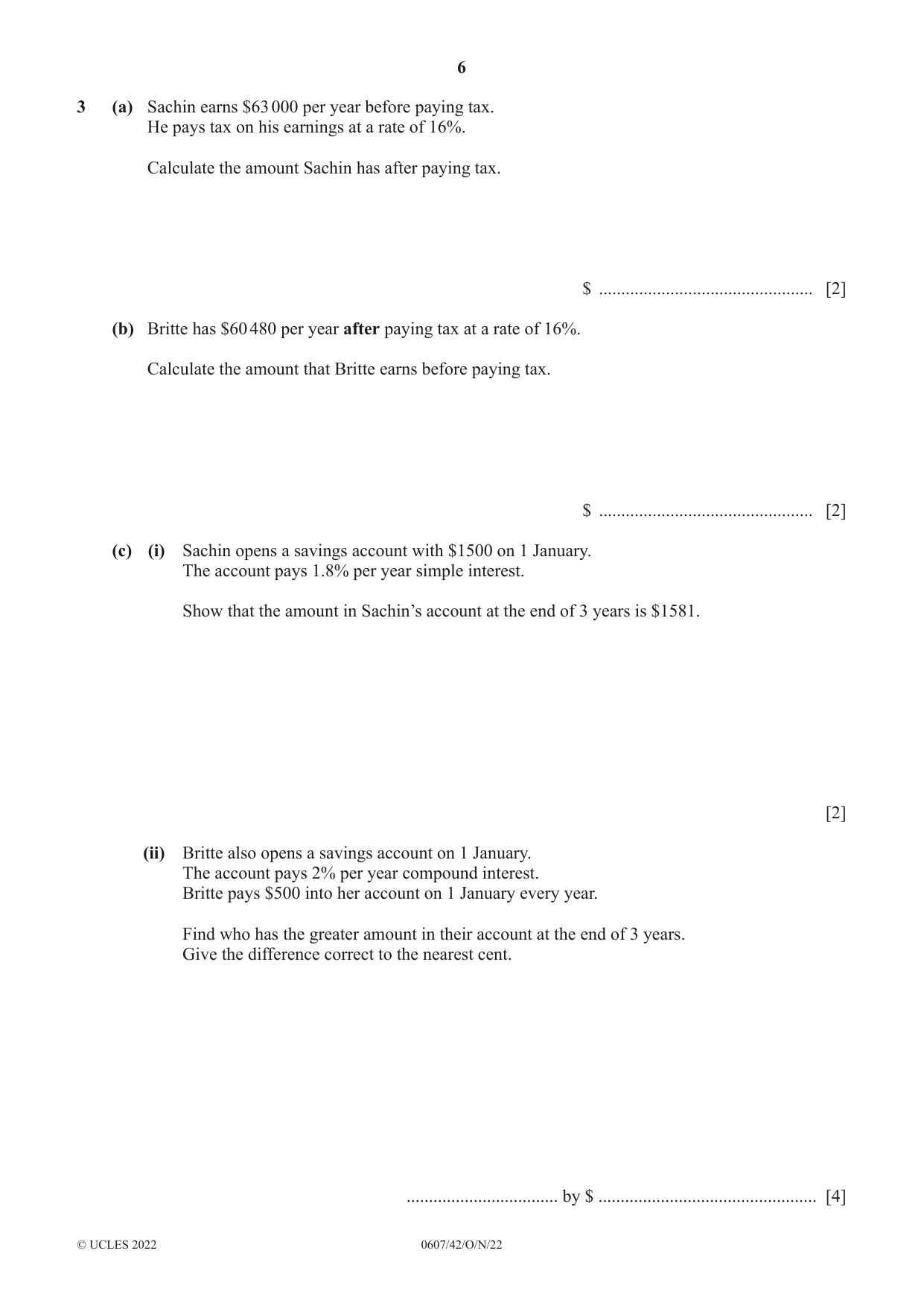 Cambridge IGCSE Mathematics - International 0607 2022 Oct/Nov Paper 4 · Variant 2 question paper, page 6 of 20