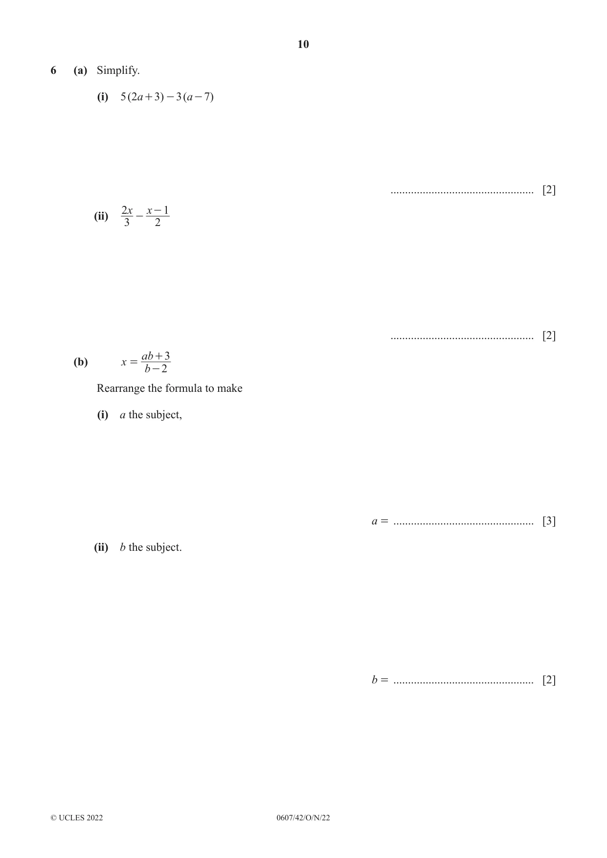 Cambridge IGCSE Mathematics - International 0607 2022 Oct/Nov Paper 4 · Variant 2 question paper, page 10 of 20