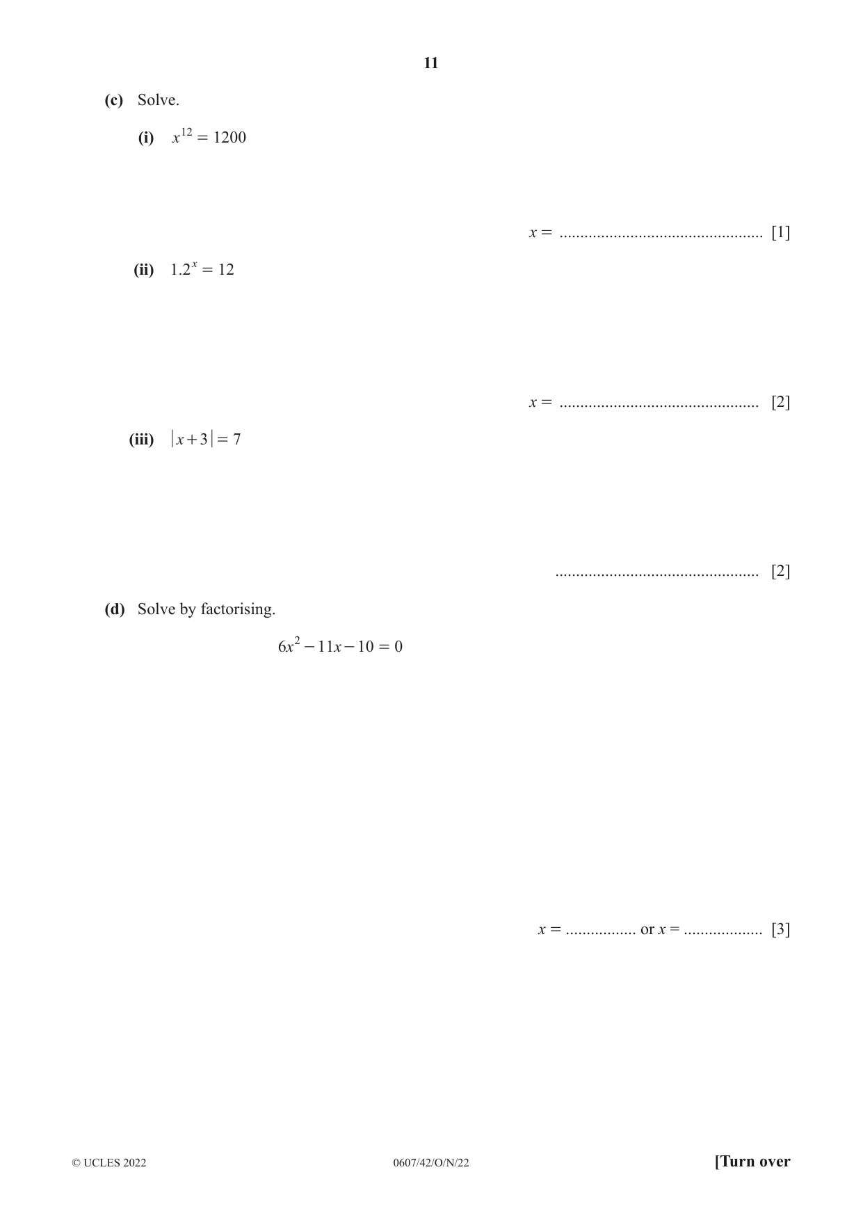 Cambridge IGCSE Mathematics - International 0607 2022 Oct/Nov Paper 4 · Variant 2 question paper, page 11 of 20