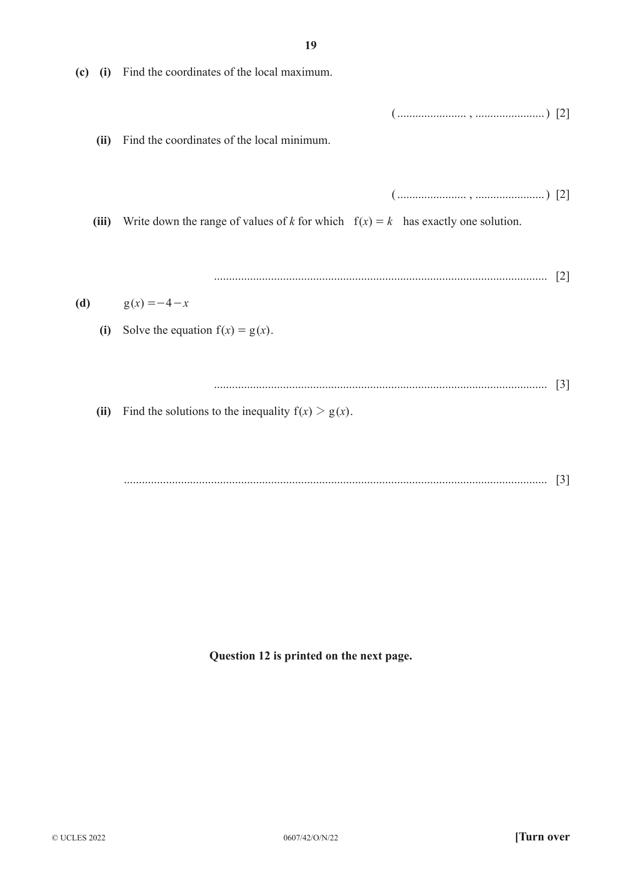 Cambridge IGCSE Mathematics - International 0607 2022 Oct/Nov Paper 4 · Variant 2 question paper, page 19 of 20