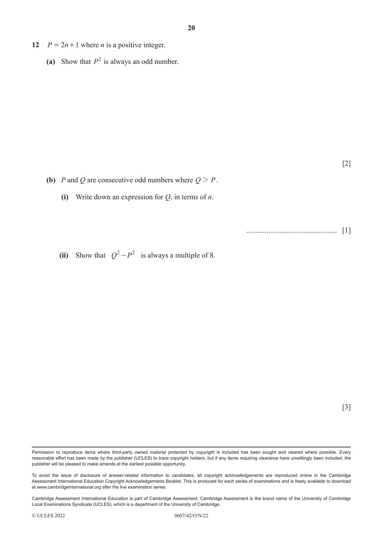 Cambridge IGCSE Mathematics - International 0607 2022 Oct/Nov Paper 4 · Variant 2 question paper, page 20 of 20