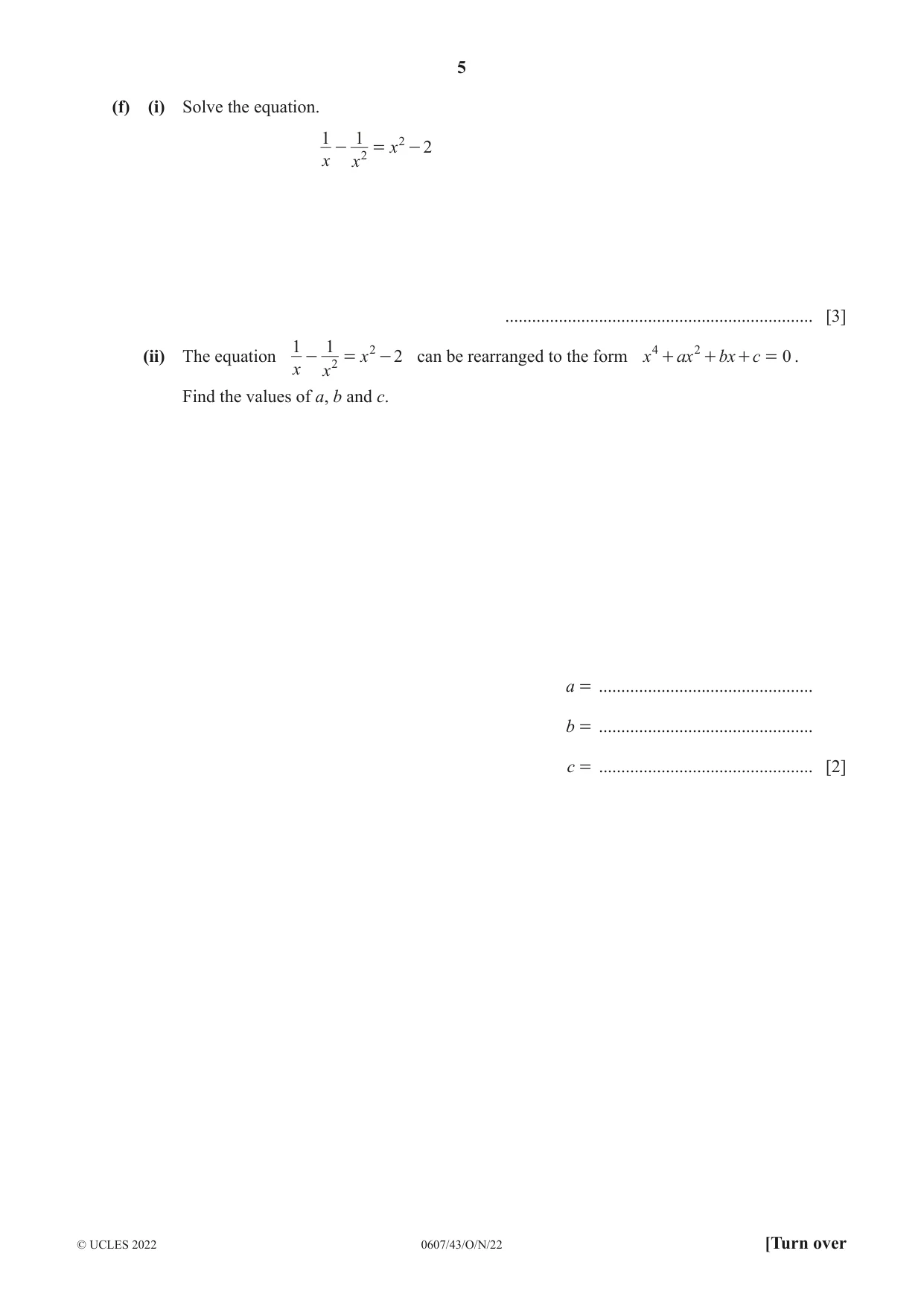 Cambridge IGCSE Mathematics - International 0607 2022 Oct/Nov Paper 4 · Variant 3 question paper, page 5 of 20