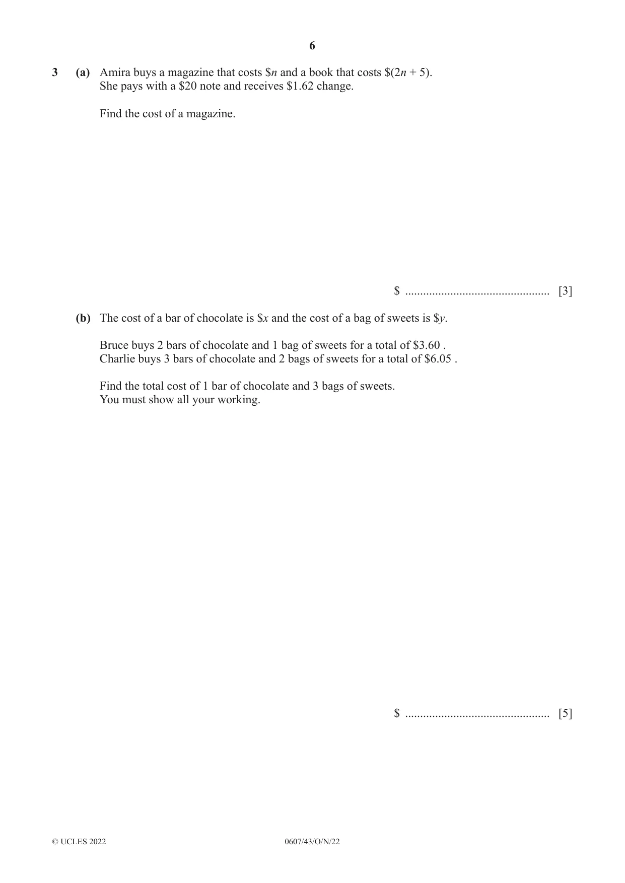 Cambridge IGCSE Mathematics - International 0607 2022 Oct/Nov Paper 4 · Variant 3 question paper, page 6 of 20