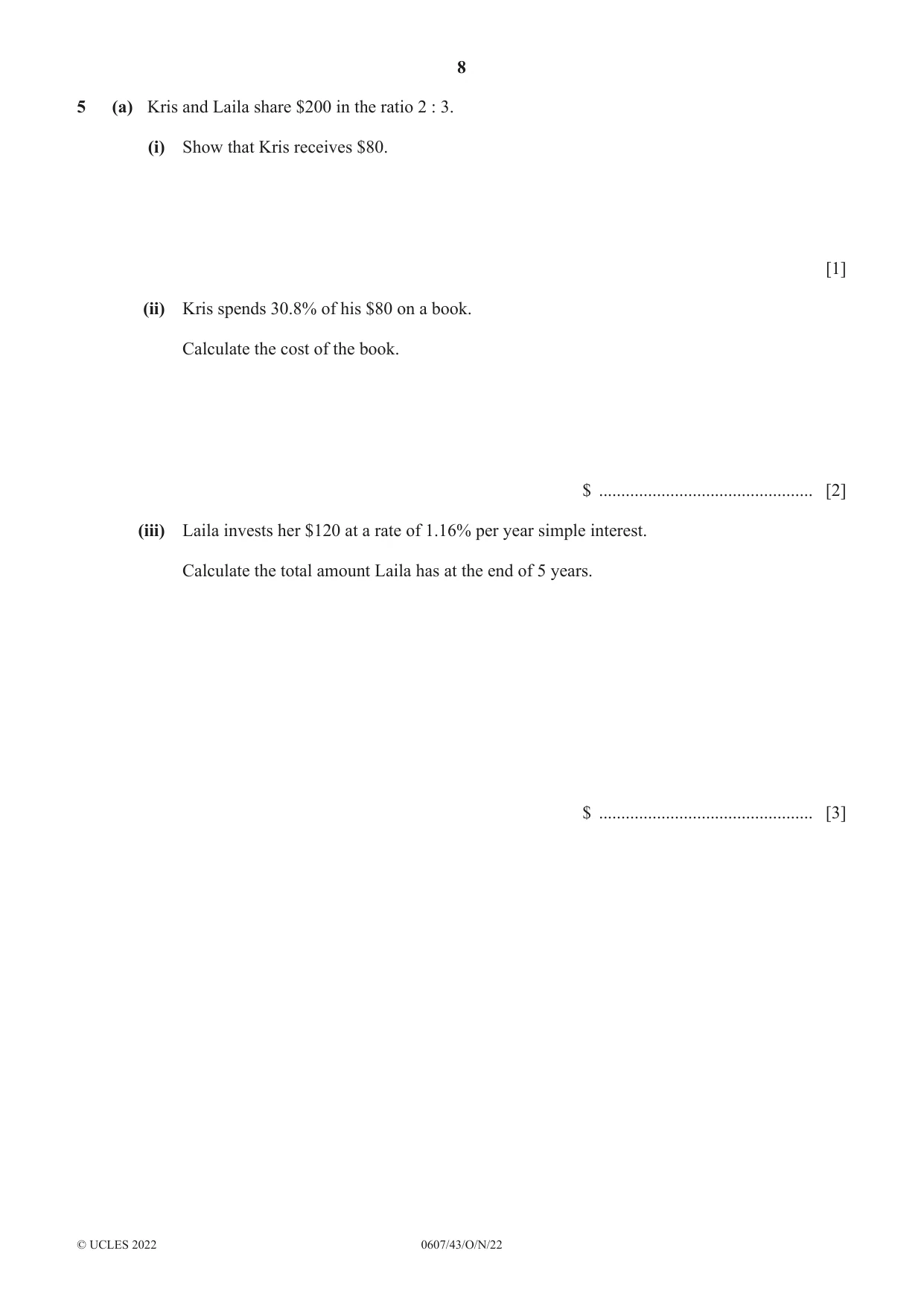 Cambridge IGCSE Mathematics - International 0607 2022 Oct/Nov Paper 4 · Variant 3 question paper, page 8 of 20