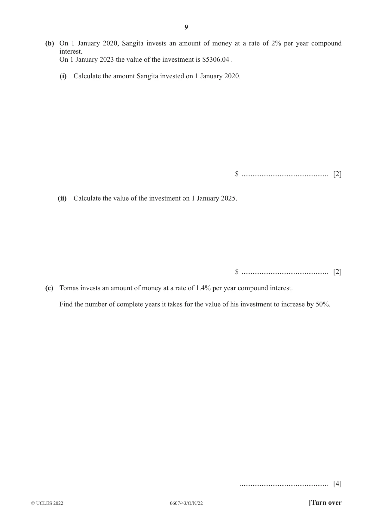 Cambridge IGCSE Mathematics - International 0607 2022 Oct/Nov Paper 4 · Variant 3 question paper, page 9 of 20