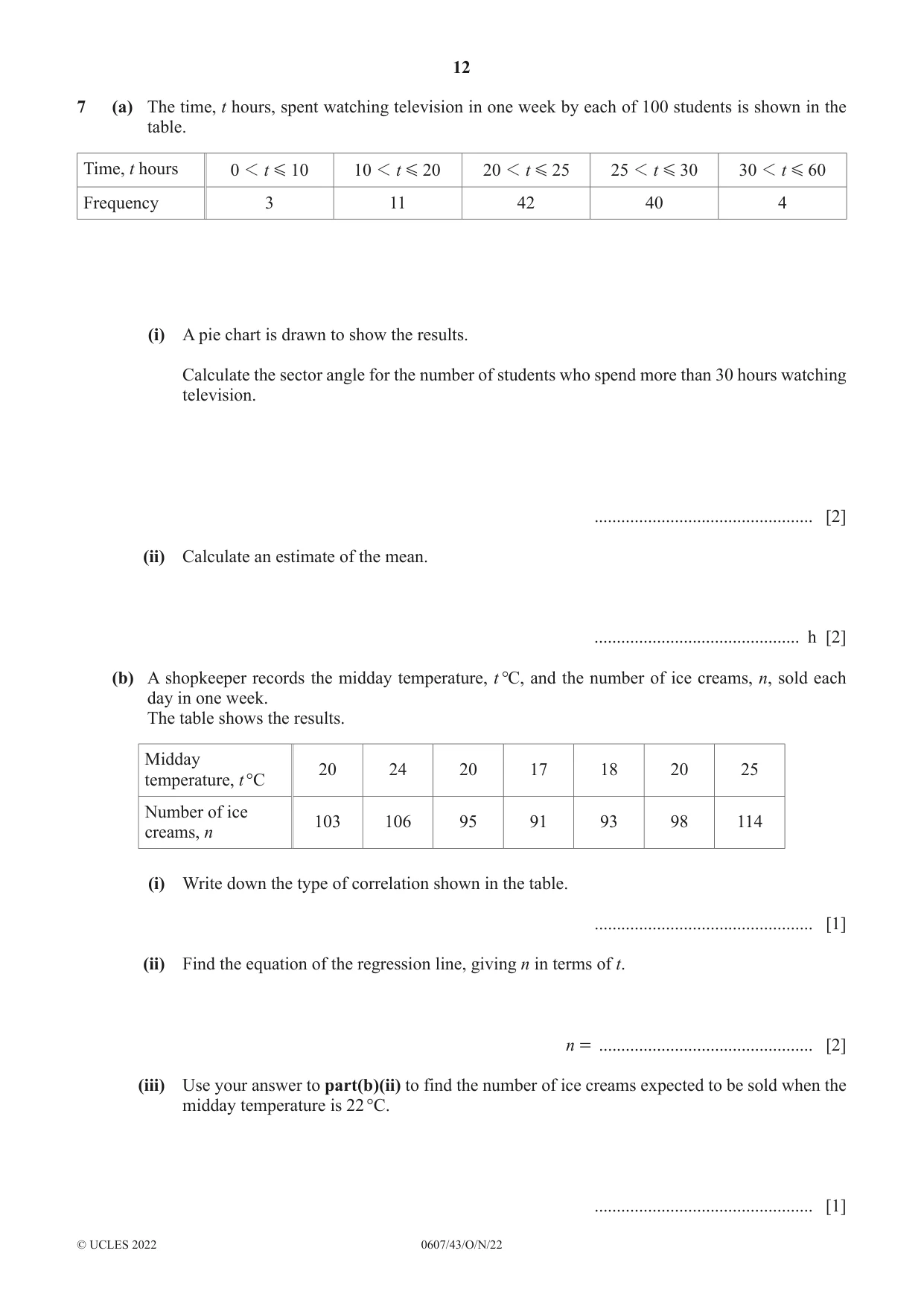 Cambridge IGCSE Mathematics - International 0607 2022 Oct/Nov Paper 4 · Variant 3 question paper, page 12 of 20