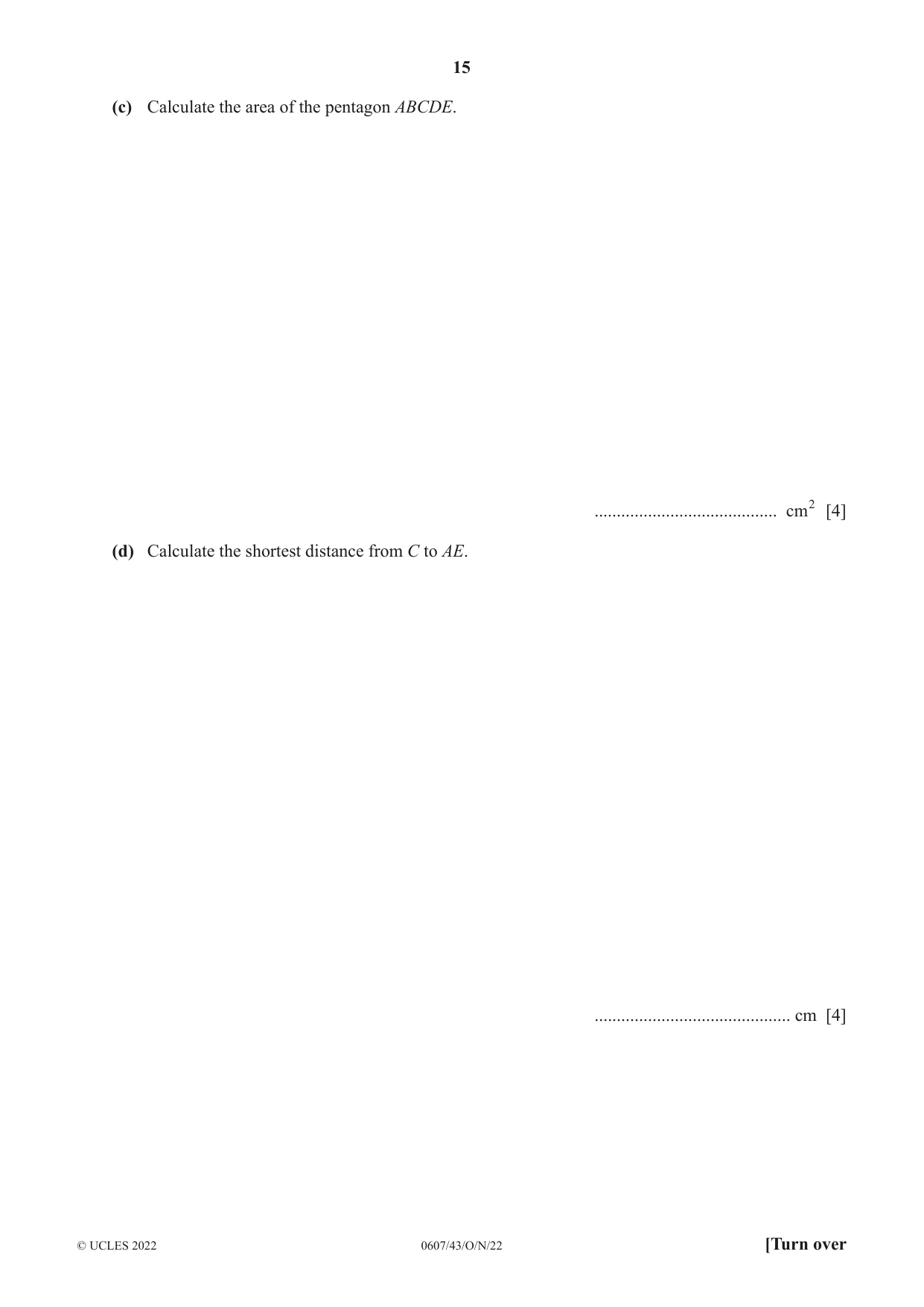 Cambridge IGCSE Mathematics - International 0607 2022 Oct/Nov Paper 4 · Variant 3 question paper, page 15 of 20