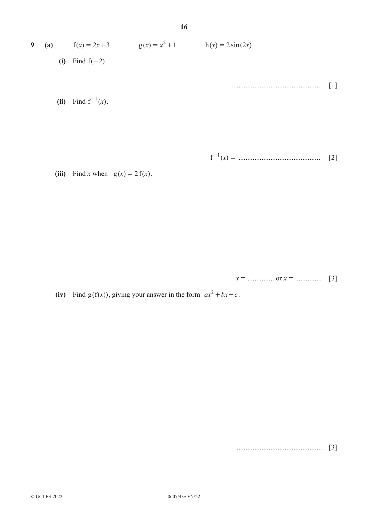 Cambridge IGCSE Mathematics - International 0607 2022 Oct/Nov Paper 4 · Variant 3 question paper, page 16 of 20