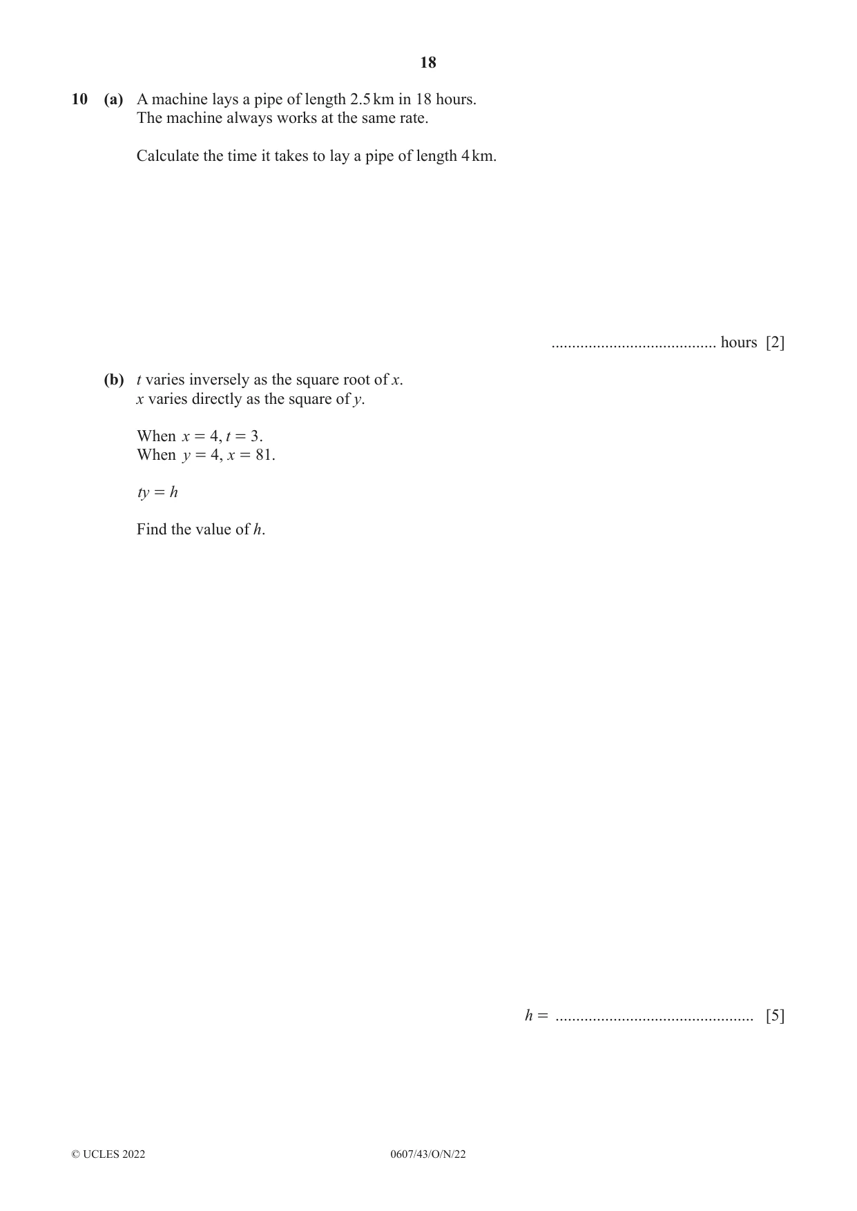 Cambridge IGCSE Mathematics - International 0607 2022 Oct/Nov Paper 4 · Variant 3 question paper, page 18 of 20