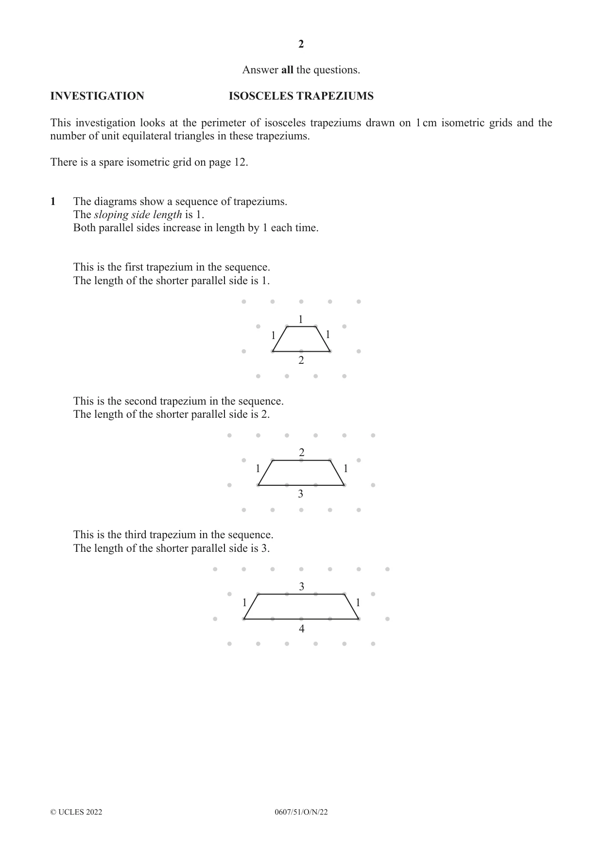 Cambridge IGCSE Mathematics - International 0607 2022 Oct/Nov Paper 5 · Variant 1 question paper, page 2 of 12