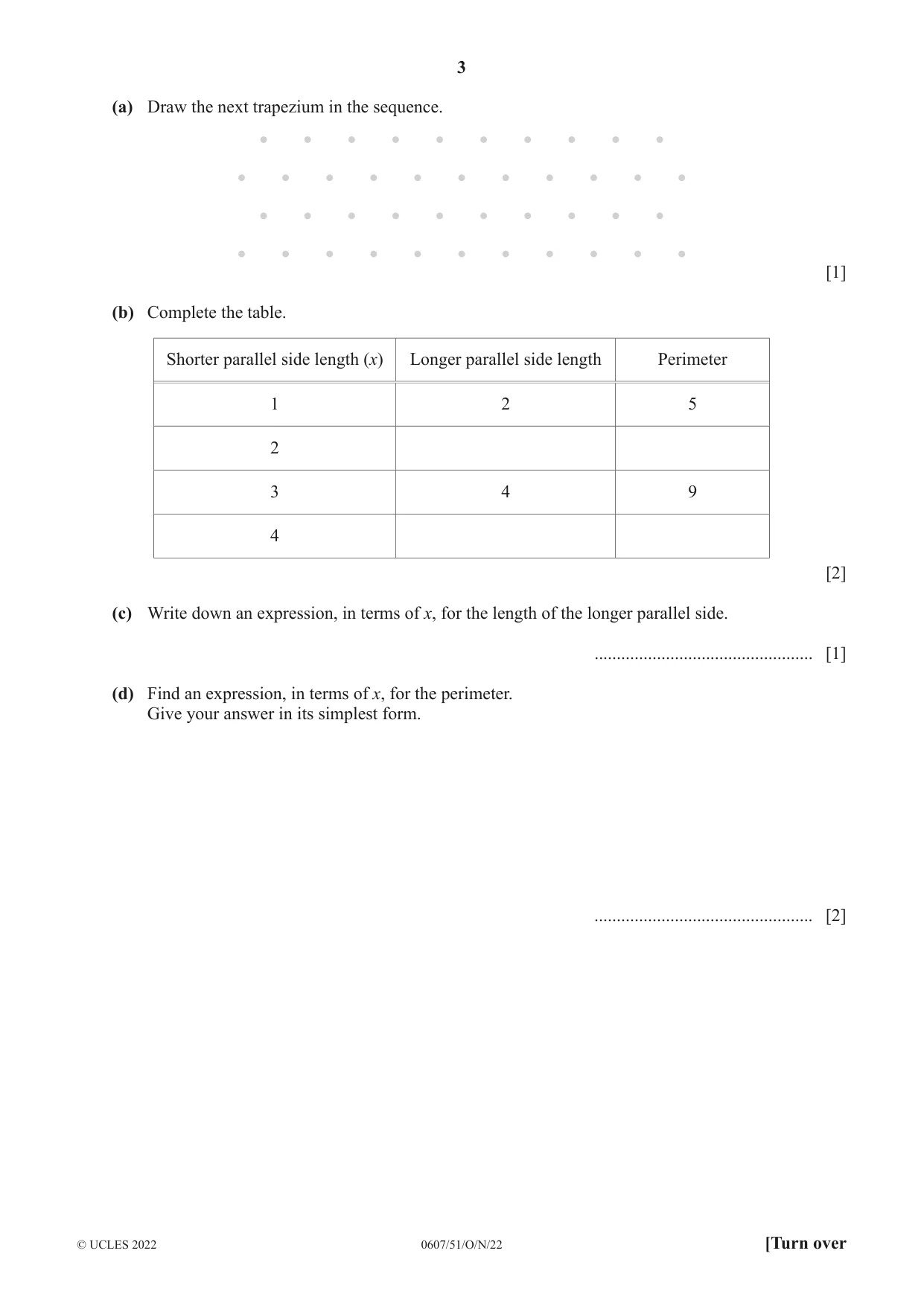Cambridge IGCSE Mathematics - International 0607 2022 Oct/Nov Paper 5 · Variant 1 question paper, page 3 of 12