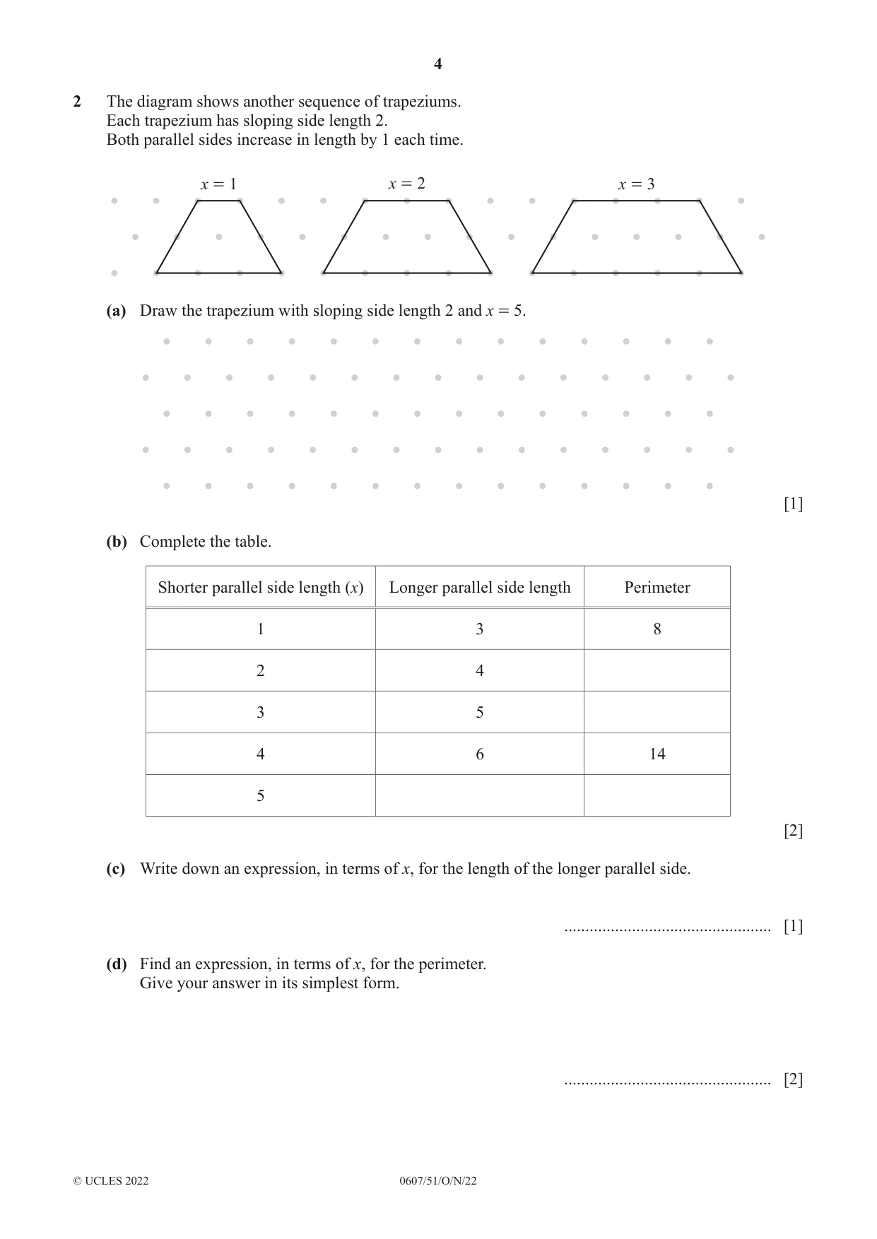 Cambridge IGCSE Mathematics - International 0607 2022 Oct/Nov Paper 5 · Variant 1 question paper, page 4 of 12