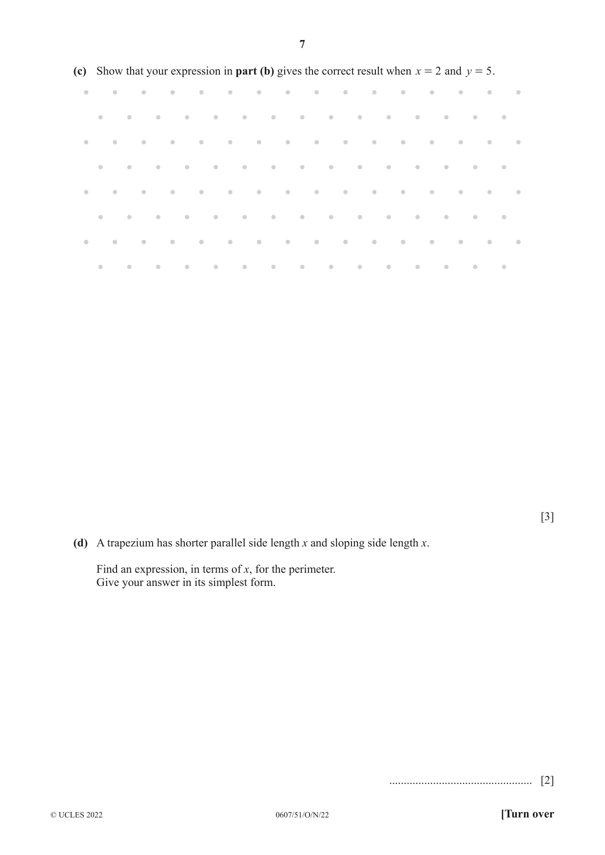 Cambridge IGCSE Mathematics - International 0607 2022 Oct/Nov Paper 5 · Variant 1 question paper, page 7 of 12