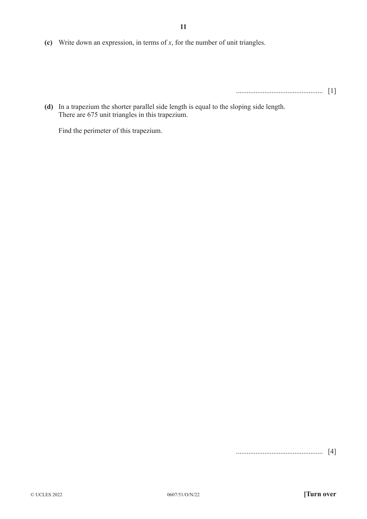 Cambridge IGCSE Mathematics - International 0607 2022 Oct/Nov Paper 5 · Variant 1 question paper, page 11 of 12