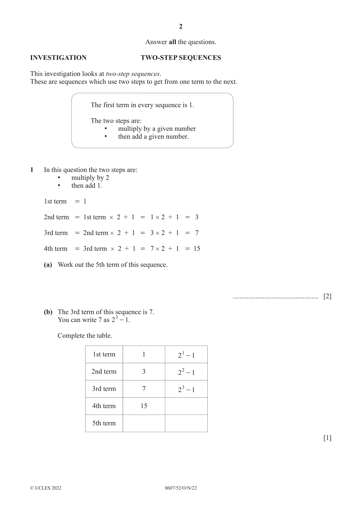 Cambridge IGCSE Mathematics - International 0607 2022 Oct/Nov Paper 5 · Variant 2 question paper, page 2 of 8