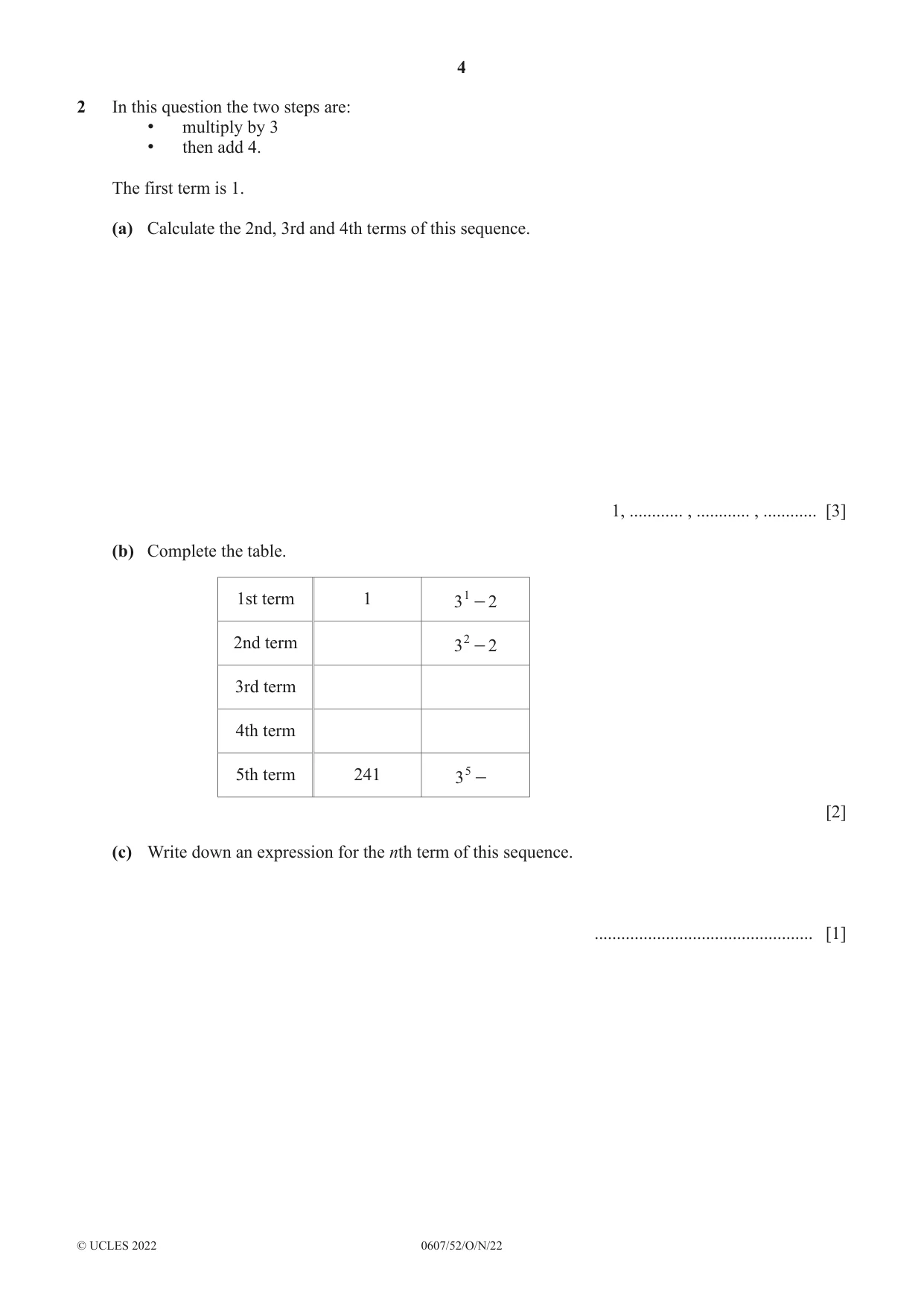Cambridge IGCSE Mathematics - International 0607 2022 Oct/Nov Paper 5 · Variant 2 question paper, page 4 of 8