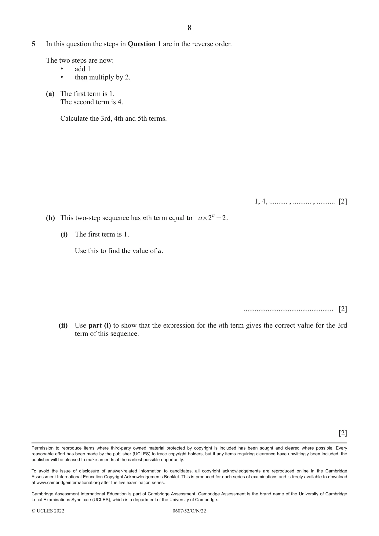 Cambridge IGCSE Mathematics - International 0607 2022 Oct/Nov Paper 5 · Variant 2 question paper, page 8 of 8