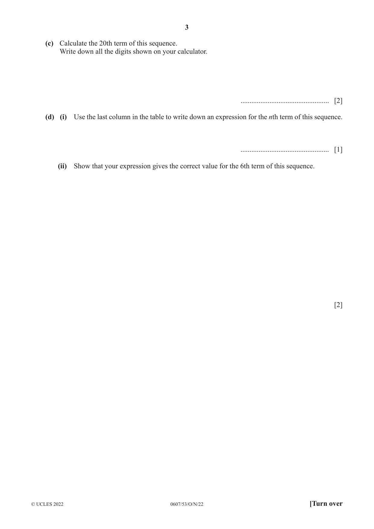Cambridge IGCSE Mathematics - International 0607 2022 Oct/Nov Paper 5 · Variant 3 question paper, page 3 of 8