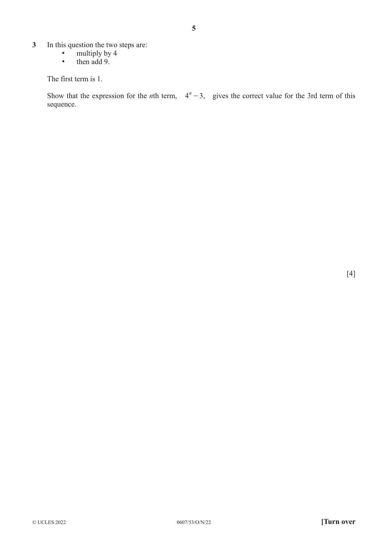 Cambridge IGCSE Mathematics - International 0607 2022 Oct/Nov Paper 5 · Variant 3 question paper, page 5 of 8