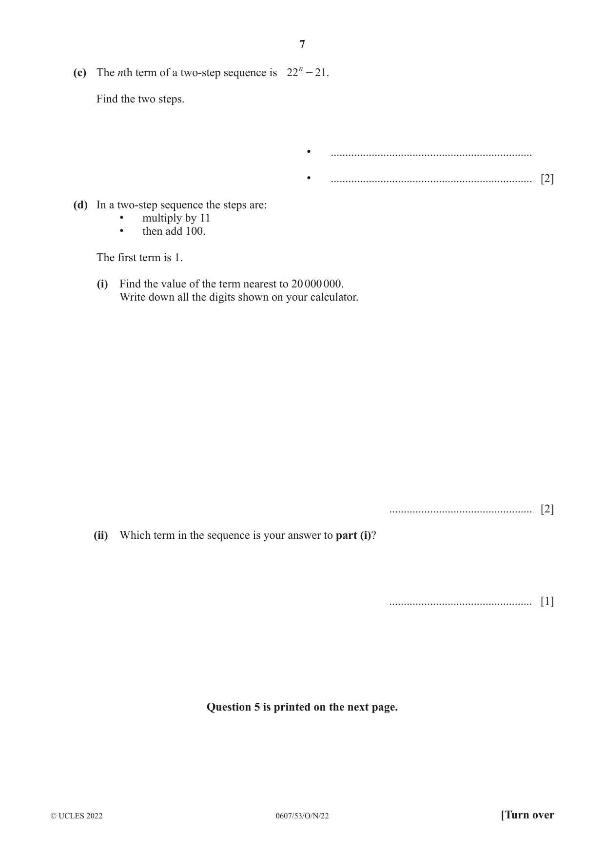 Cambridge IGCSE Mathematics - International 0607 2022 Oct/Nov Paper 5 · Variant 3 question paper, page 7 of 8