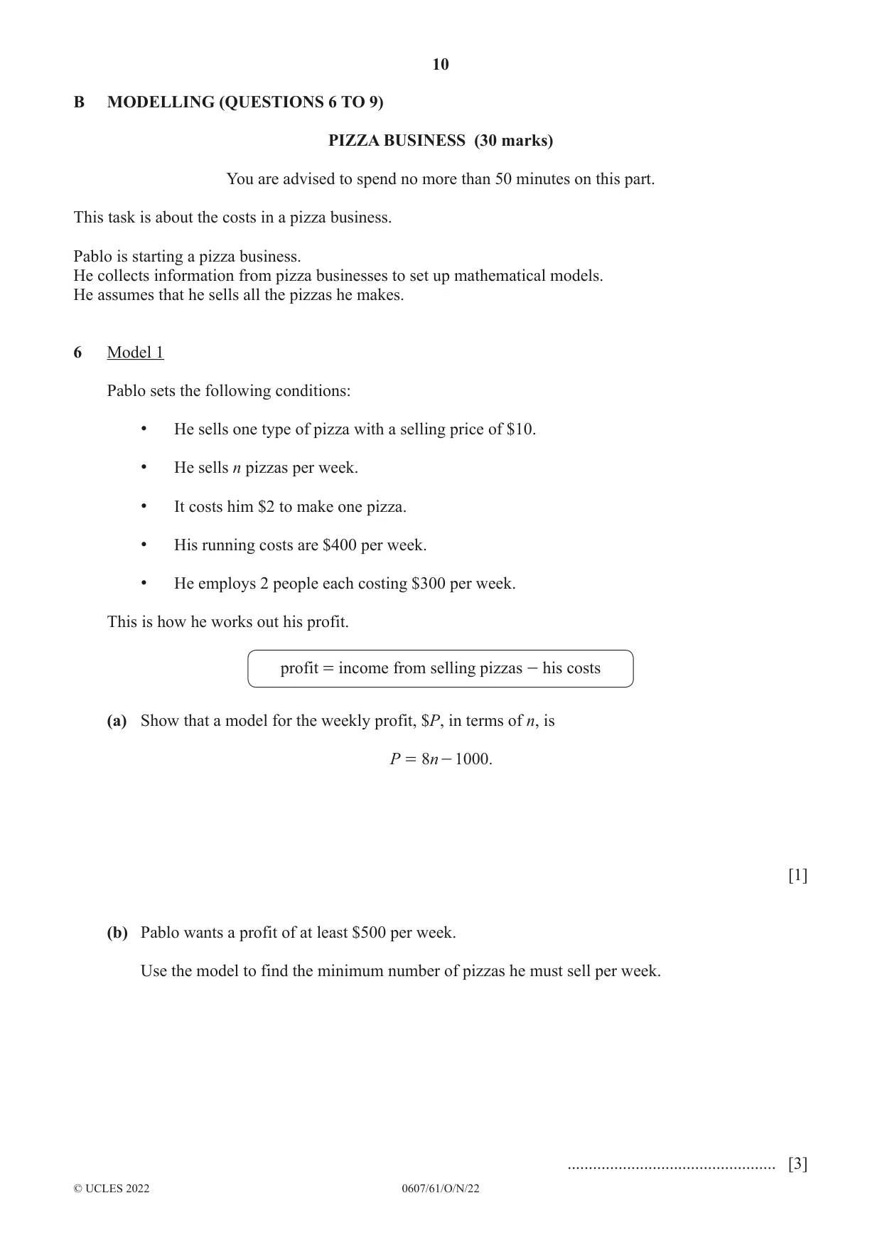 Cambridge IGCSE Mathematics - International 0607 2022 Oct/Nov Paper 6 · Variant 1 question paper, page 10 of 16