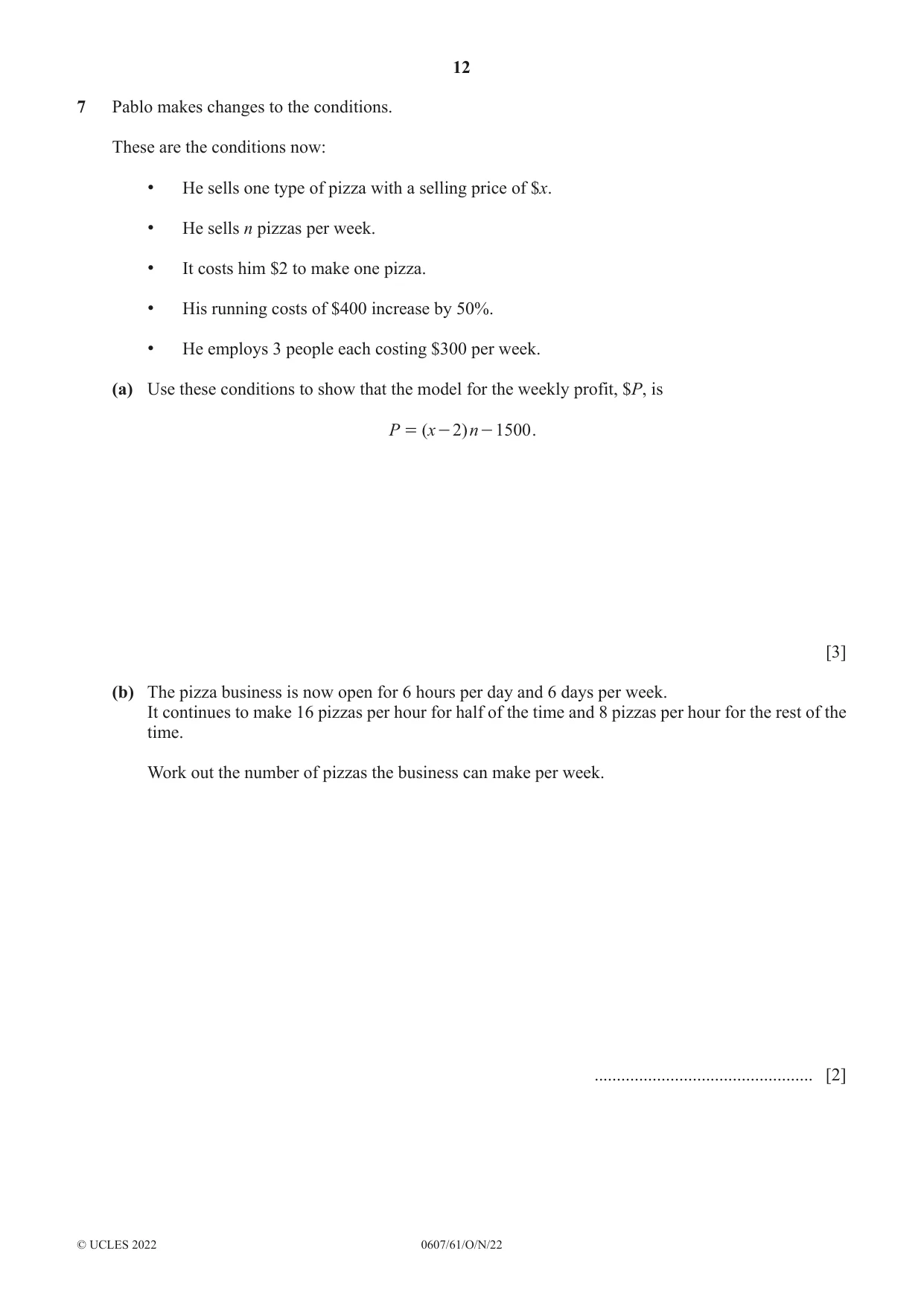 Cambridge IGCSE Mathematics - International 0607 2022 Oct/Nov Paper 6 · Variant 1 question paper, page 12 of 16