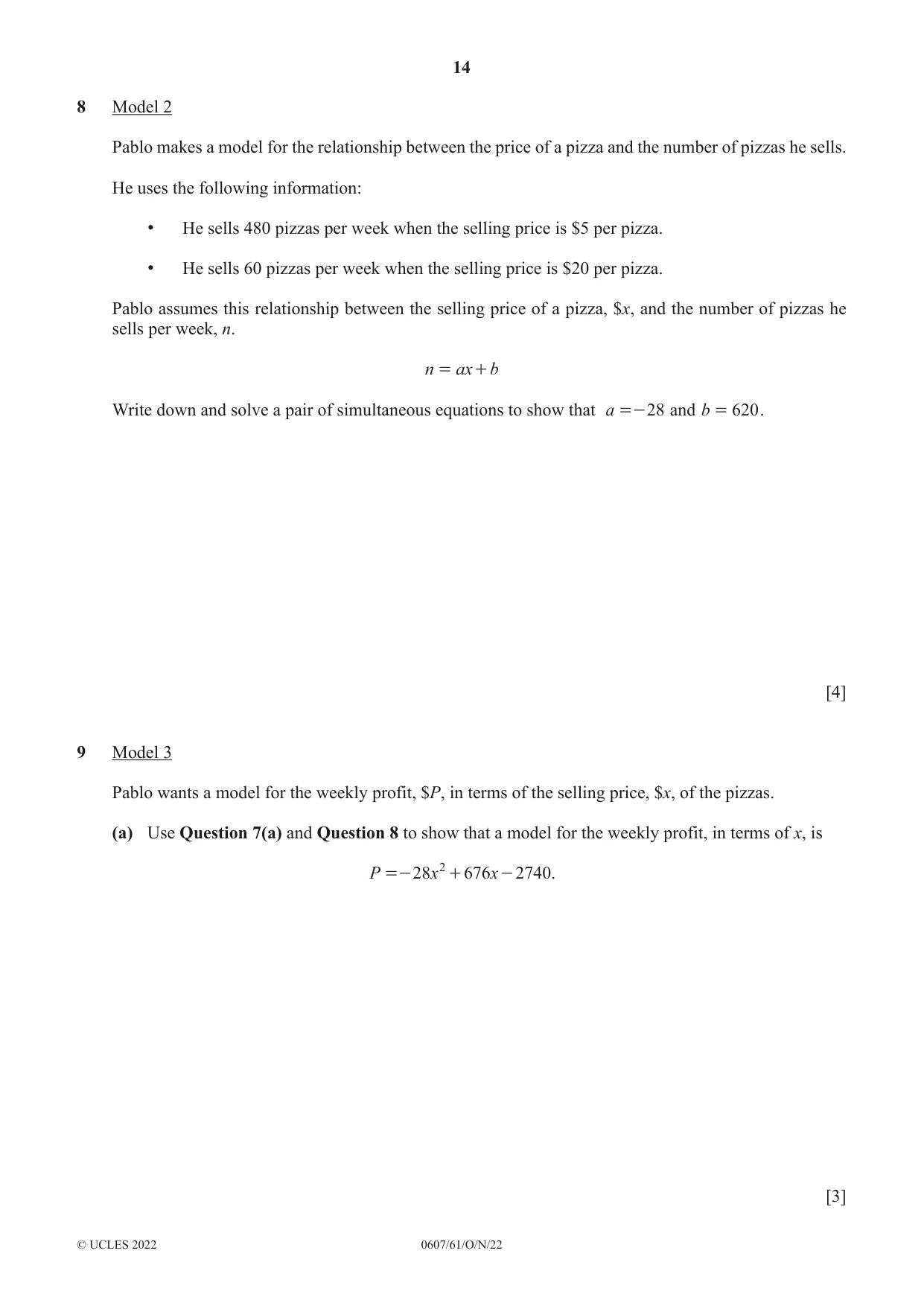Cambridge IGCSE Mathematics - International 0607 2022 Oct/Nov Paper 6 · Variant 1 question paper, page 14 of 16