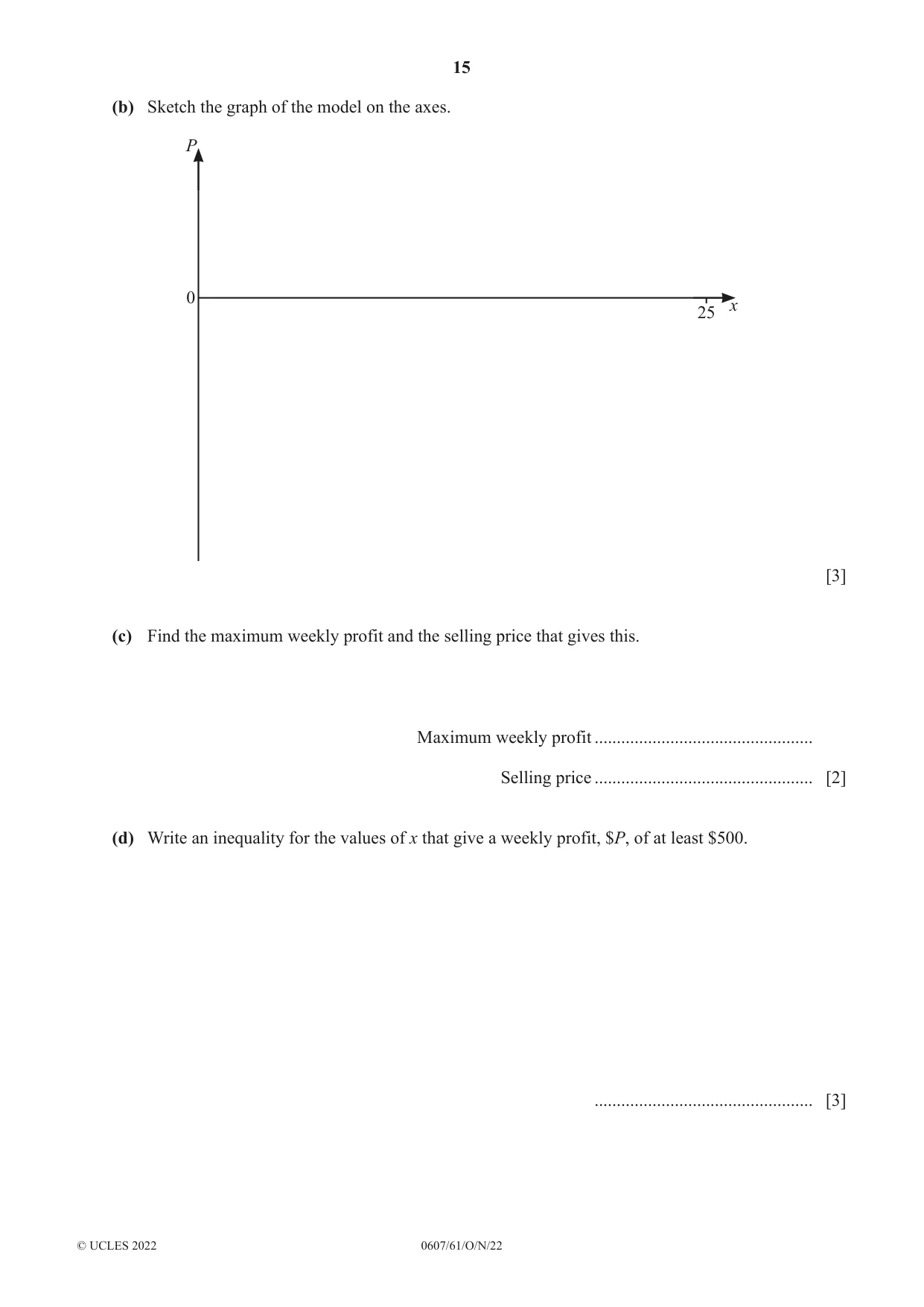 Cambridge IGCSE Mathematics - International 0607 2022 Oct/Nov Paper 6 · Variant 1 question paper, page 15 of 16