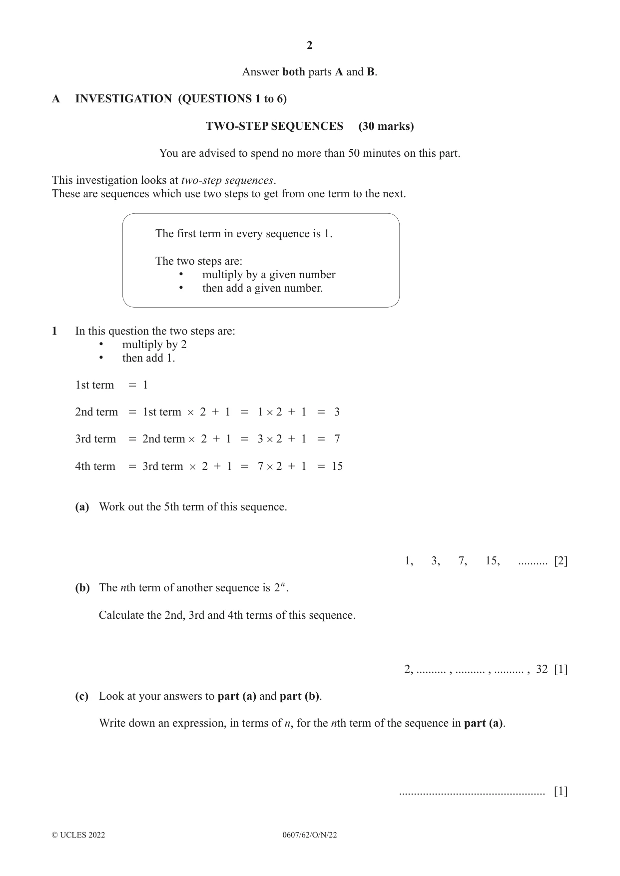 Cambridge IGCSE Mathematics - International 0607 2022 Oct/Nov Paper 6 · Variant 2 question paper, page 2 of 12