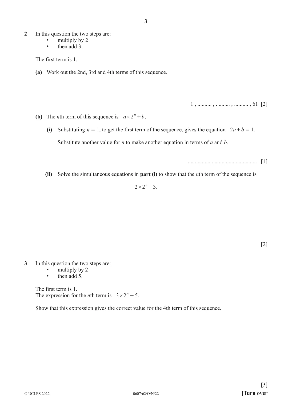 Cambridge IGCSE Mathematics - International 0607 2022 Oct/Nov Paper 6 · Variant 2 question paper, page 3 of 12