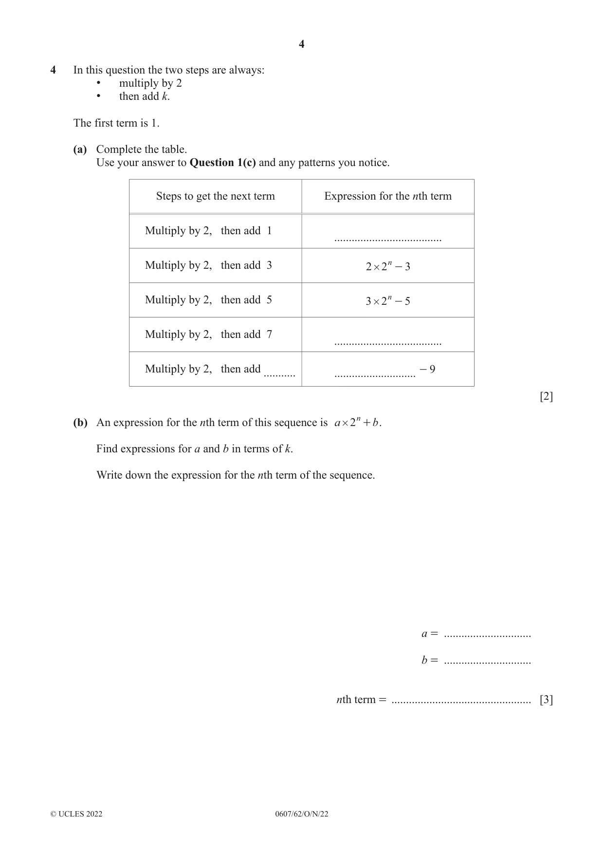 Cambridge IGCSE Mathematics - International 0607 2022 Oct/Nov Paper 6 · Variant 2 question paper, page 4 of 12