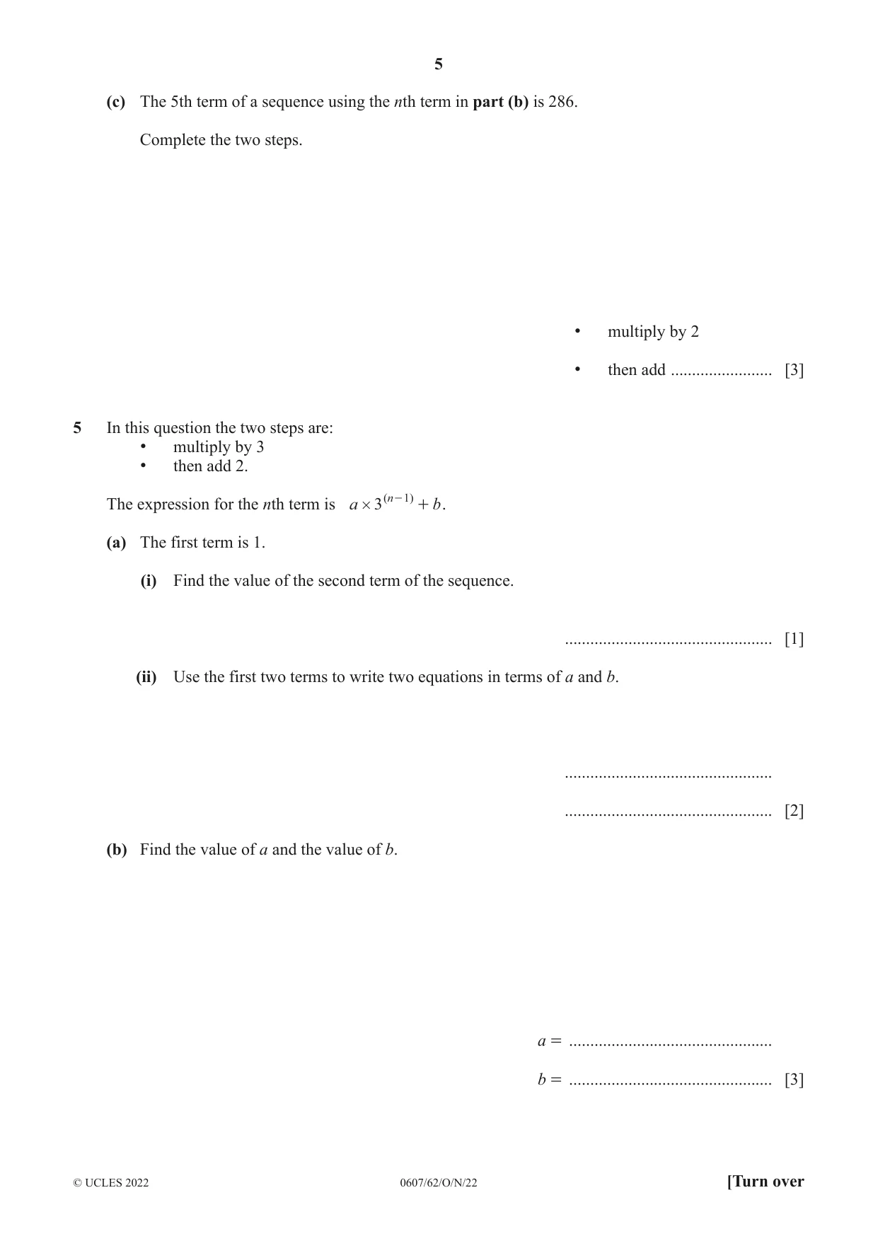 Cambridge IGCSE Mathematics - International 0607 2022 Oct/Nov Paper 6 · Variant 2 question paper, page 5 of 12