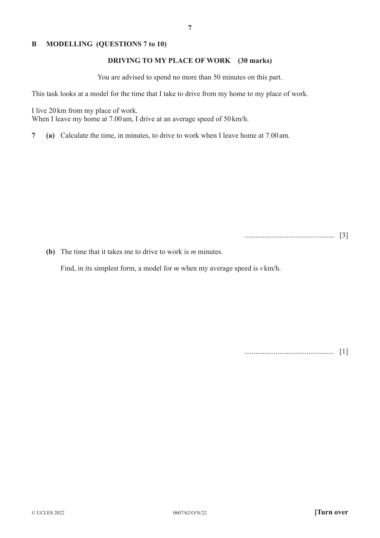 Cambridge IGCSE Mathematics - International 0607 2022 Oct/Nov Paper 6 · Variant 2 question paper, page 7 of 12