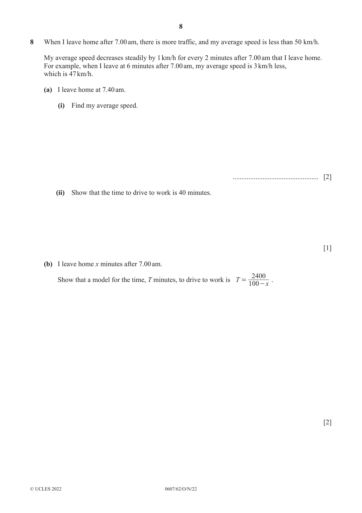 Cambridge IGCSE Mathematics - International 0607 2022 Oct/Nov Paper 6 · Variant 2 question paper, page 8 of 12