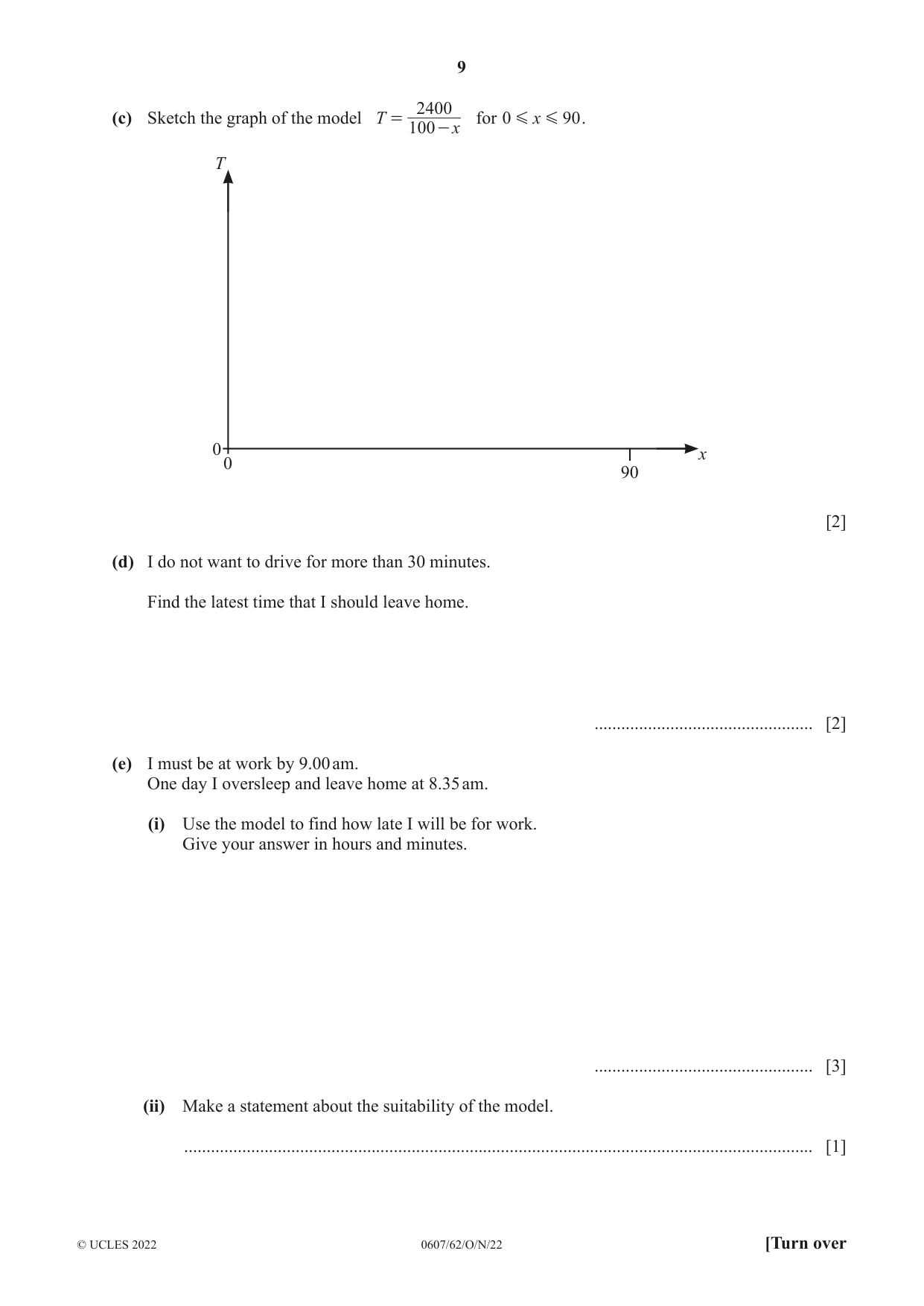 Cambridge IGCSE Mathematics - International 0607 2022 Oct/Nov Paper 6 · Variant 2 question paper, page 9 of 12