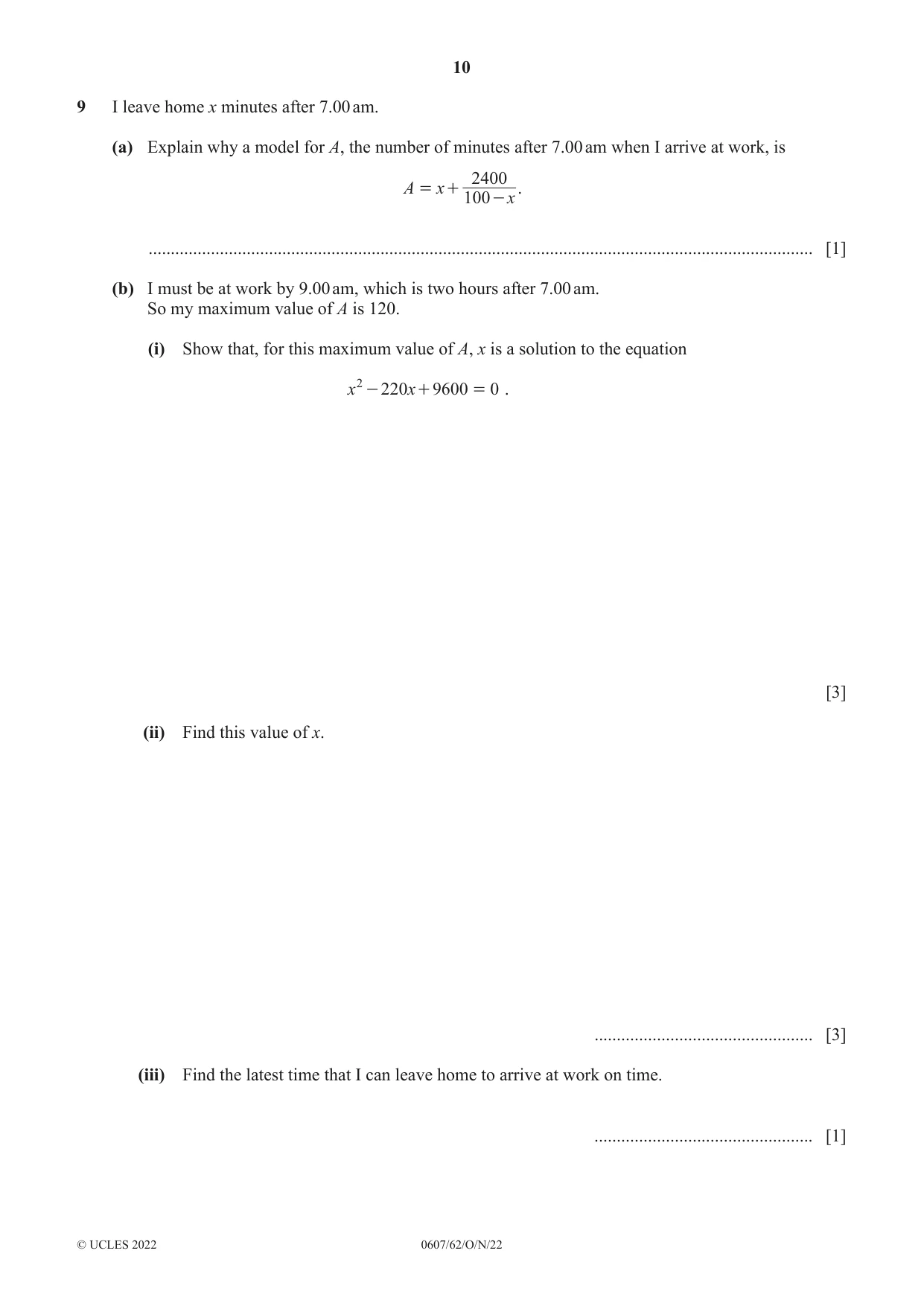 Cambridge IGCSE Mathematics - International 0607 2022 Oct/Nov Paper 6 · Variant 2 question paper, page 10 of 12