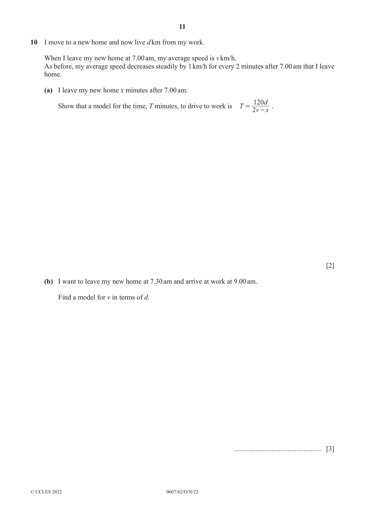 Cambridge IGCSE Mathematics - International 0607 2022 Oct/Nov Paper 6 · Variant 2 question paper, page 11 of 12