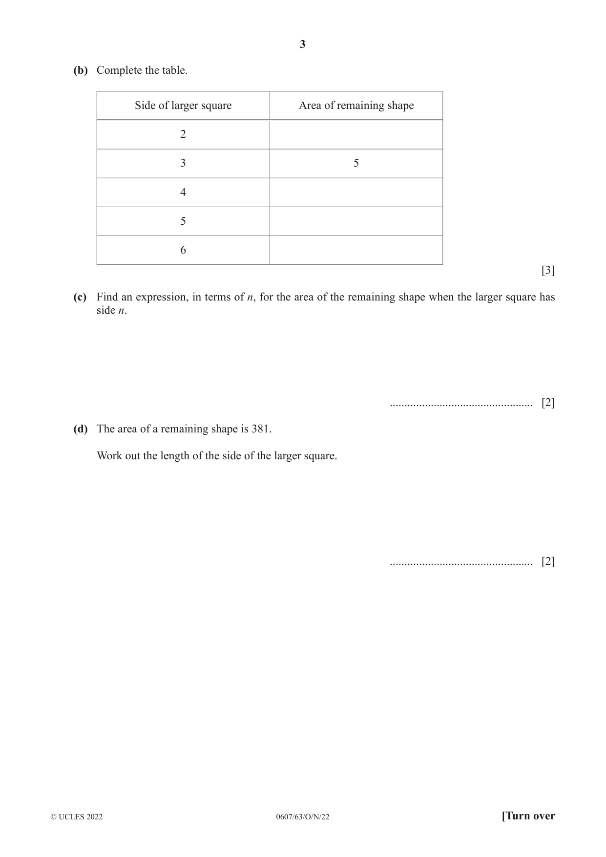 Cambridge IGCSE Mathematics - International 0607 2022 Oct/Nov Paper 6 · Variant 3 question paper, page 3 of 16