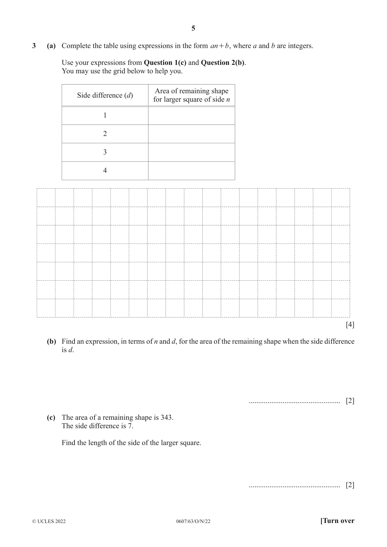 Cambridge IGCSE Mathematics - International 0607 2022 Oct/Nov Paper 6 · Variant 3 question paper, page 5 of 16