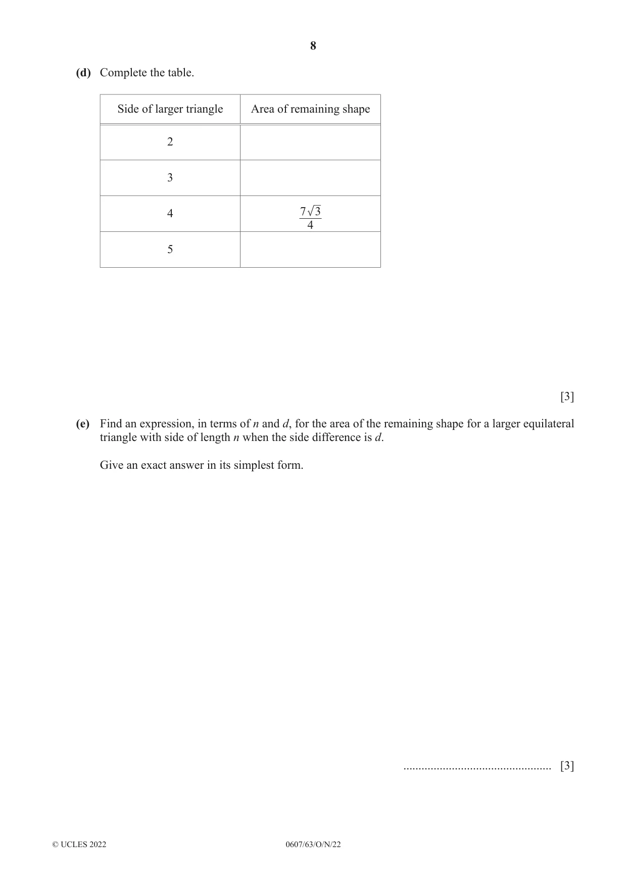 Cambridge IGCSE Mathematics - International 0607 2022 Oct/Nov Paper 6 · Variant 3 question paper, page 8 of 16